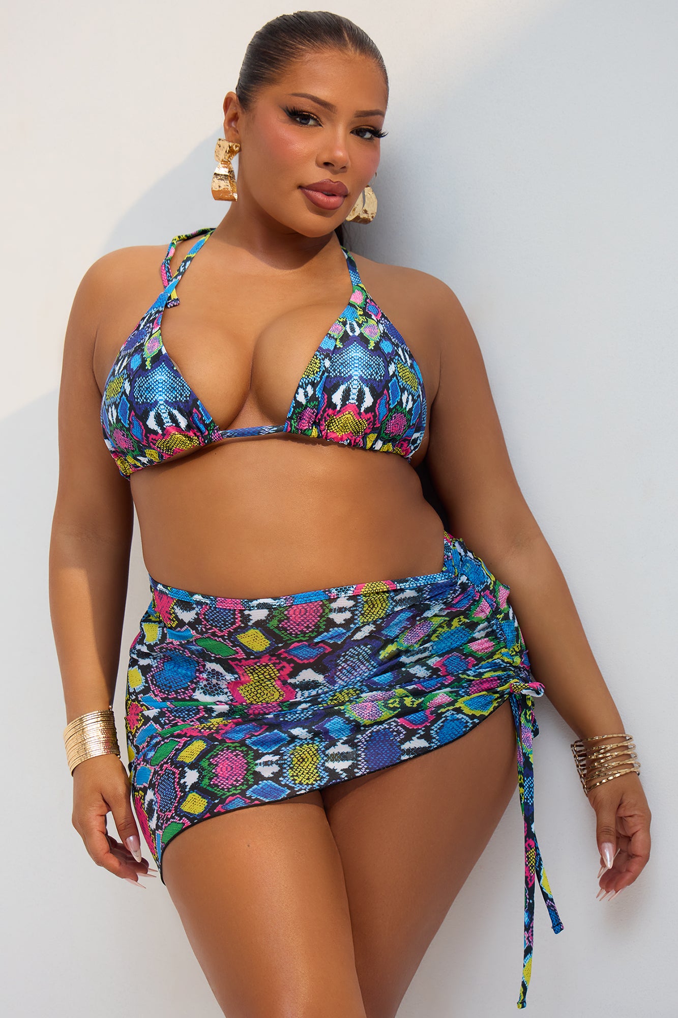 Lucinda Snake 3 Piece Bikini Skirt Set - Multi Color - Image 5