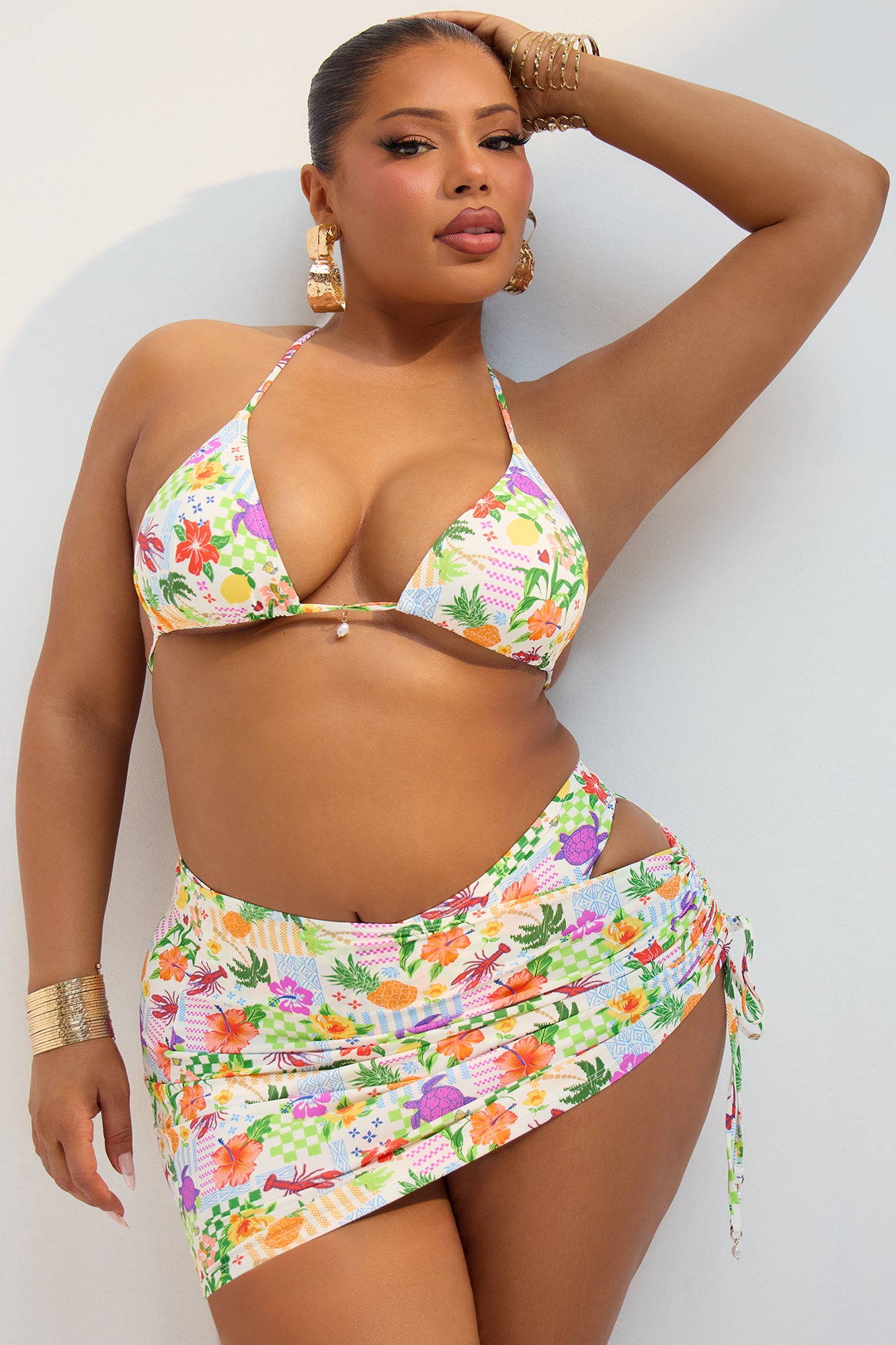 Aloha Vacation Pearl Charm 3 Piece Bikini Skirt Set - Multi Color - Image 6