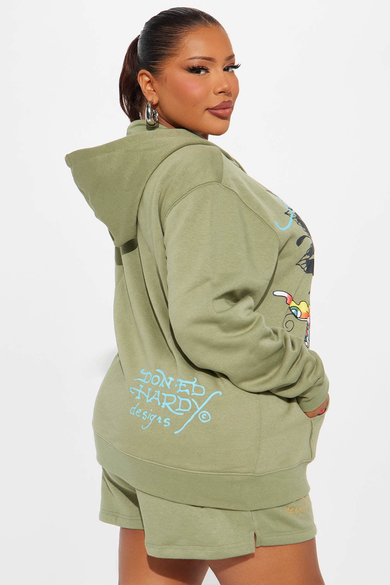 Ed Hardy Butterfly Zip Up Hoodie - Sage - Image 7