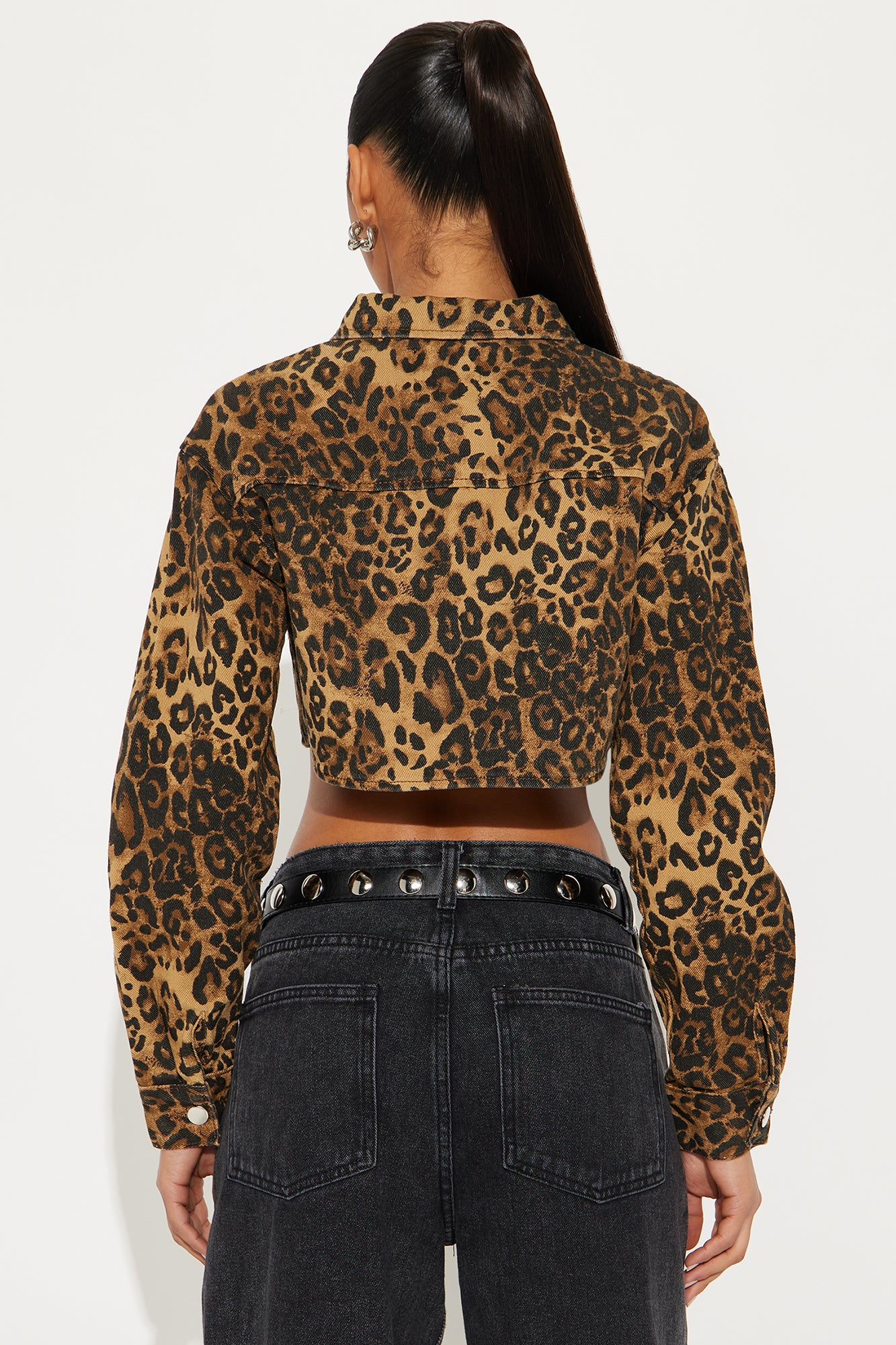 In A Frenzy Cropped Leopard Denim Jacket - Brown/combo - Image 3