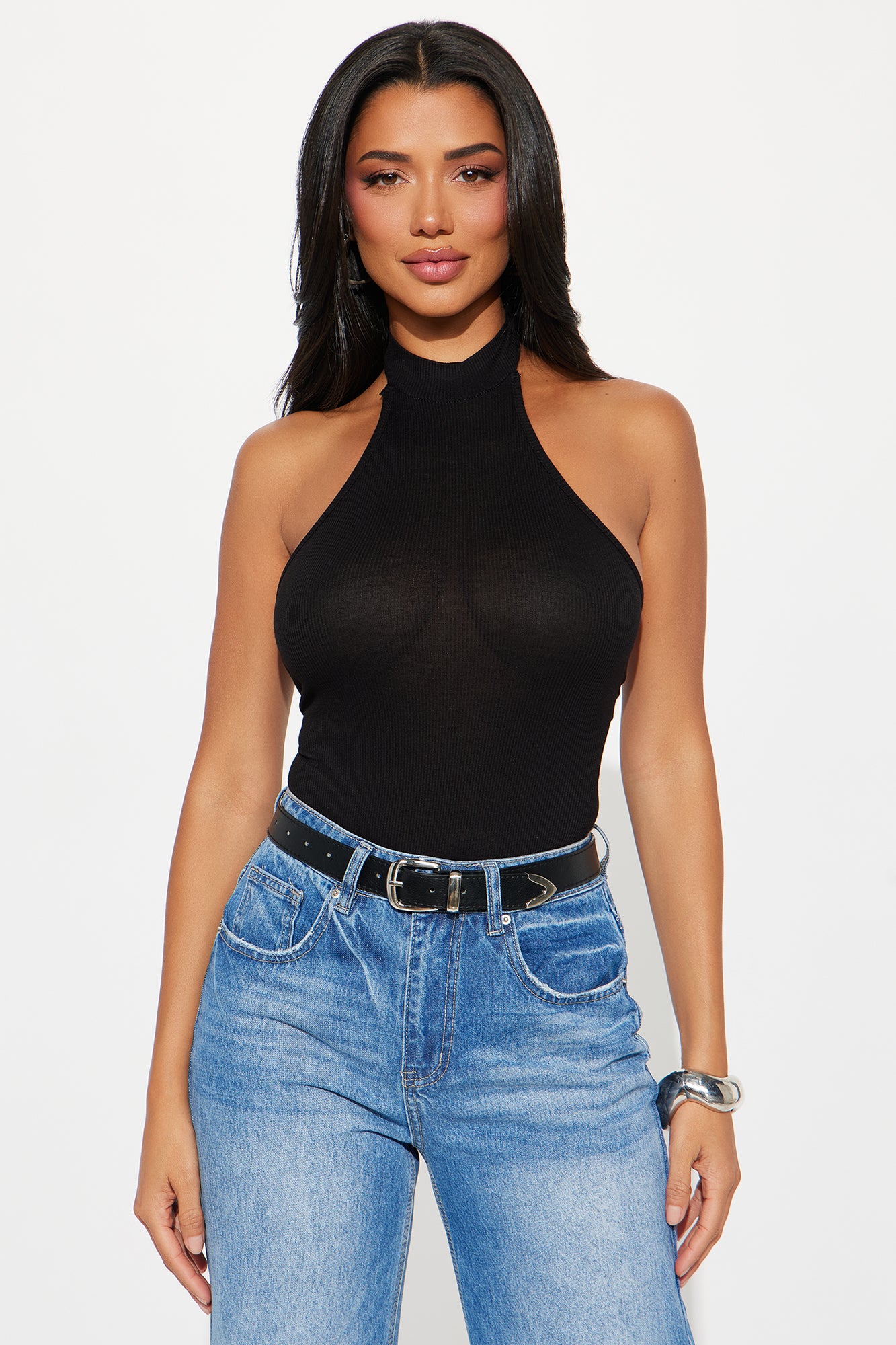 Bitter Sweet Ribbed Halter Bodysuit - Black - Image 3