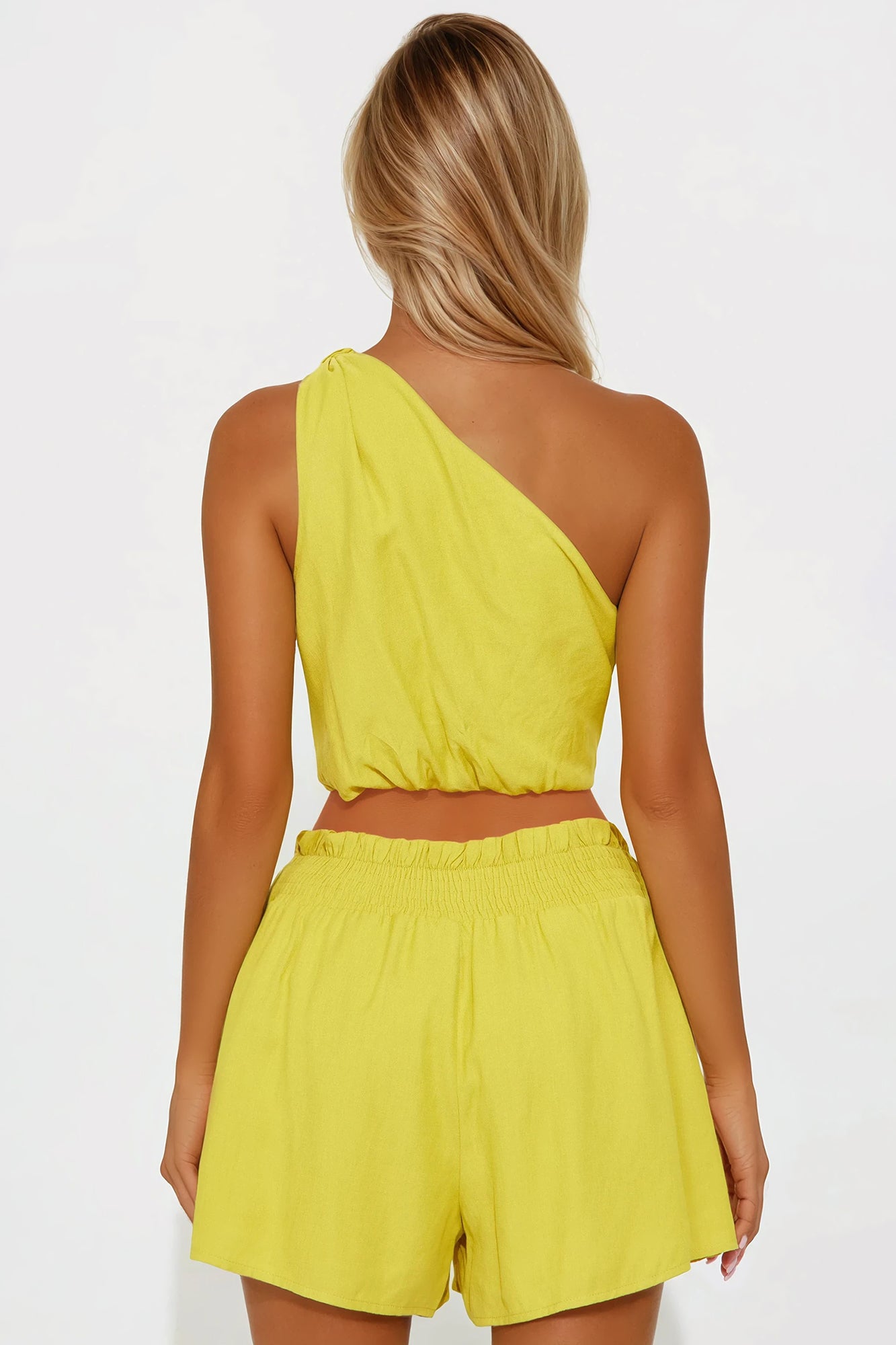 Serena Linen Short Set - Chartreuse - Image 3