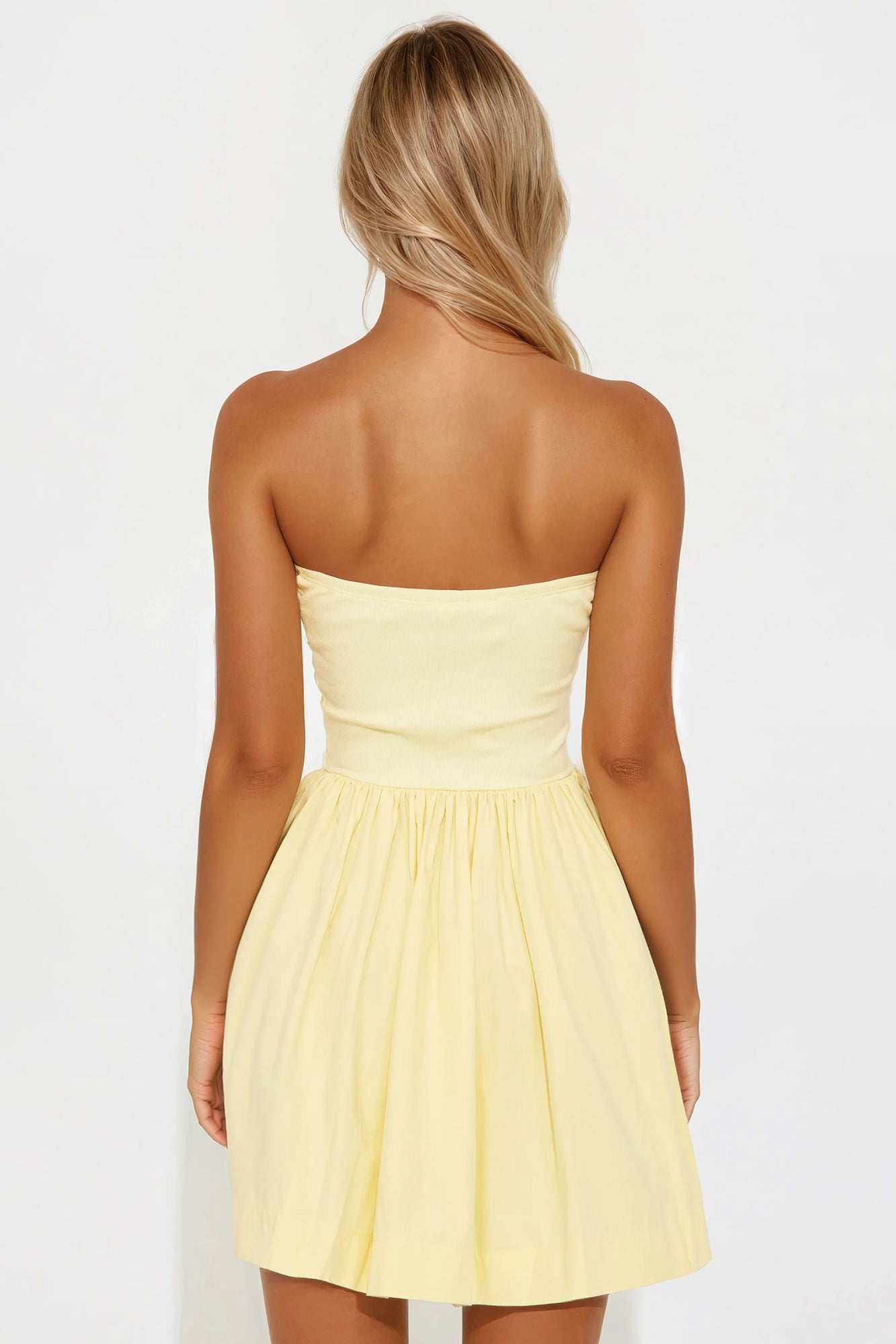 Adele Strapless Poplin Mini Dress - Butter Yellow - Image 3