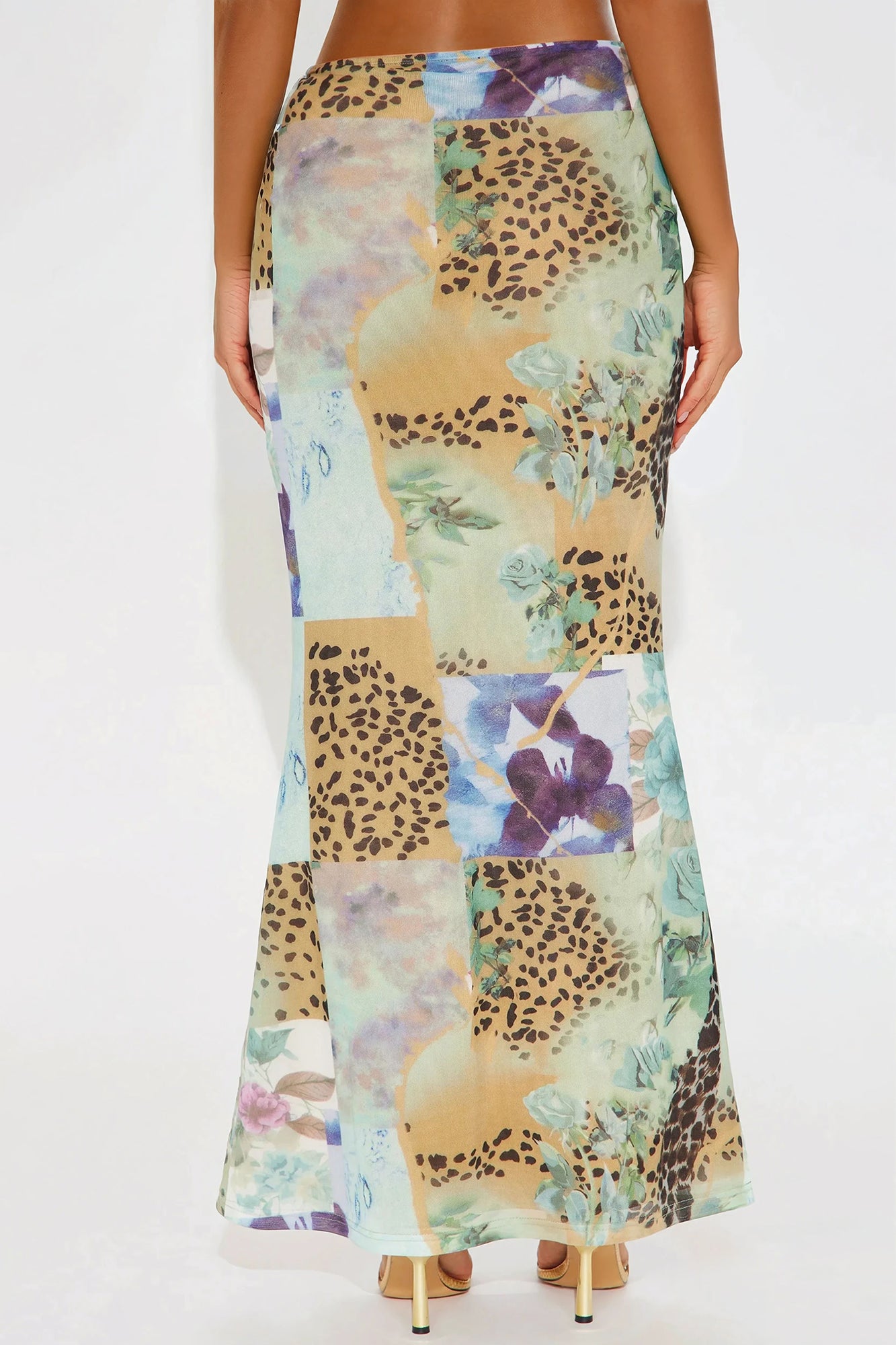 Laila Floral Leopard Print Mesh Maxi Skirt - Green/combo - Image 3
