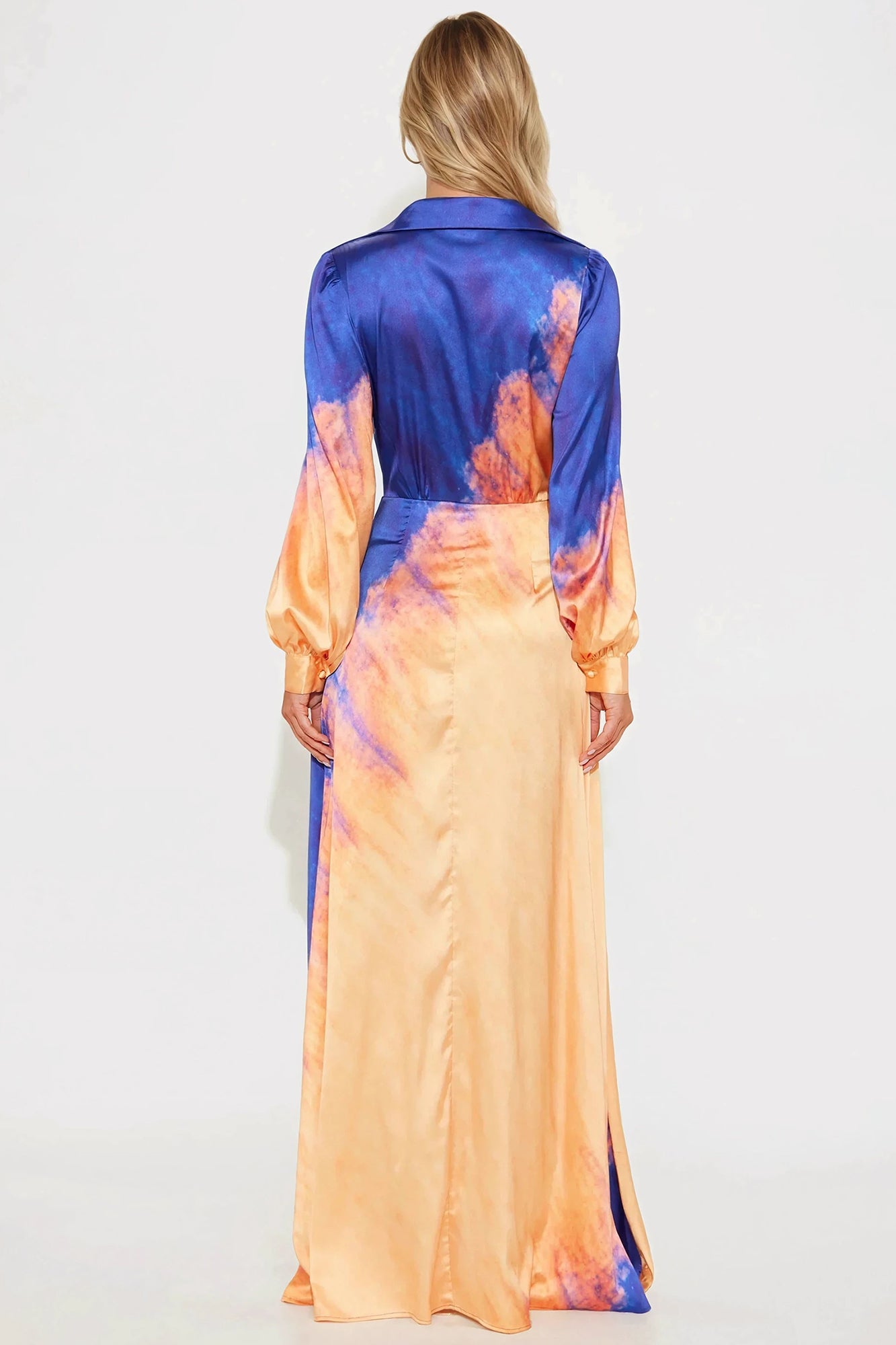 Cabo Sunsets Satin Maxi Shirt Dress - Blue/combo - Image 3
