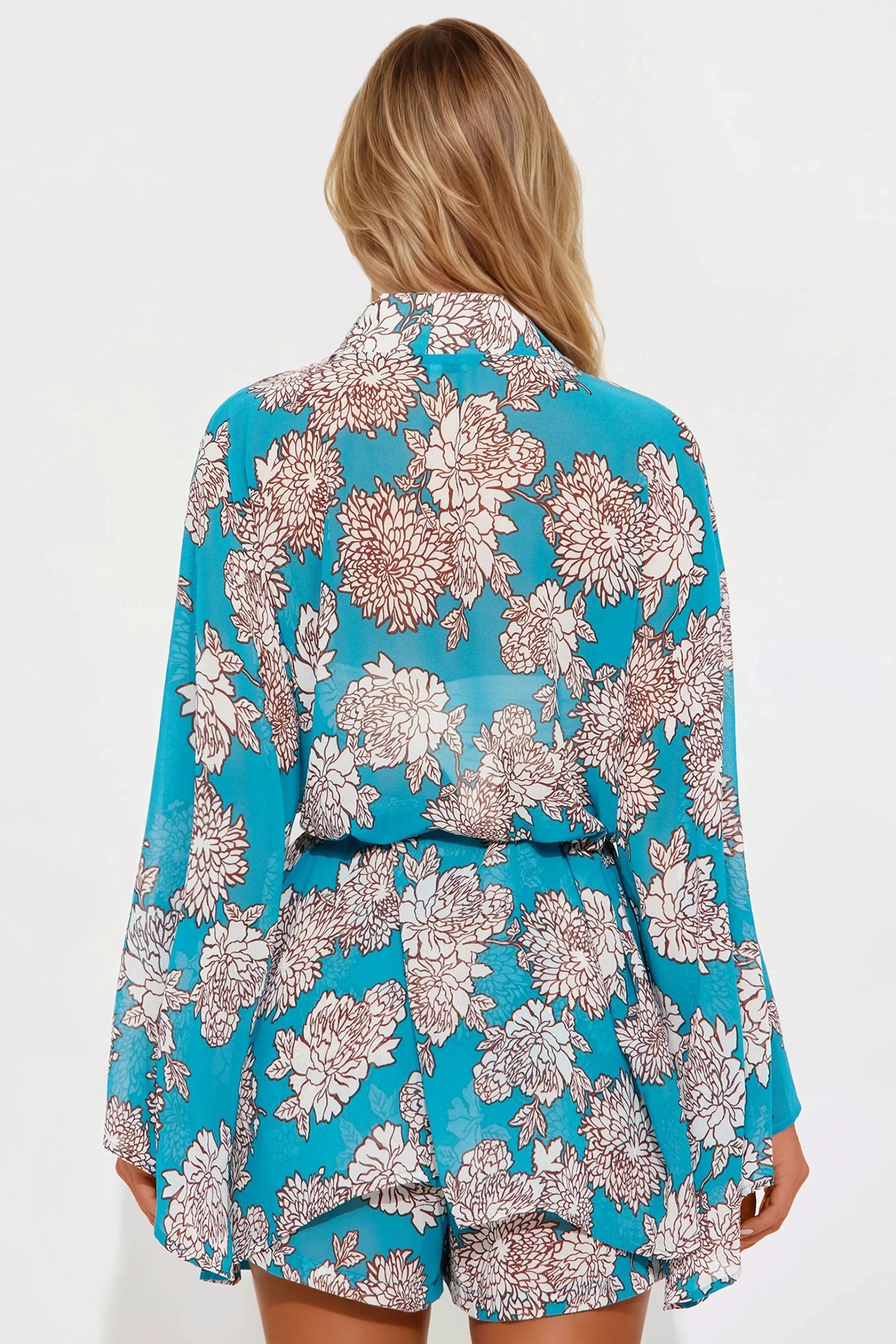 Stay In Cancun Chiffon Short Set - Turquoise/combo - Image 3