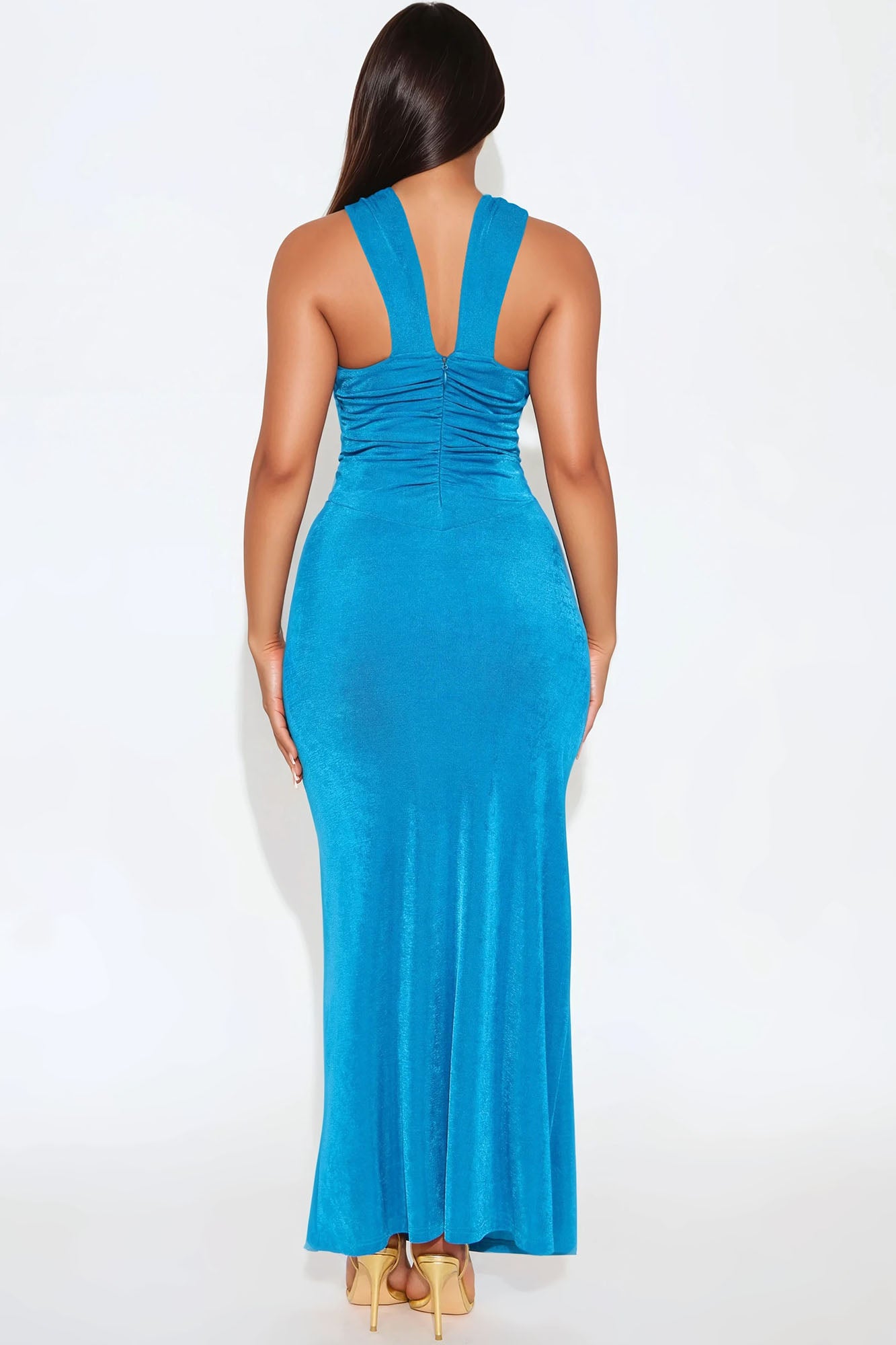 Alexa Halter Slinky Maxi Dress - Blue - Image 3