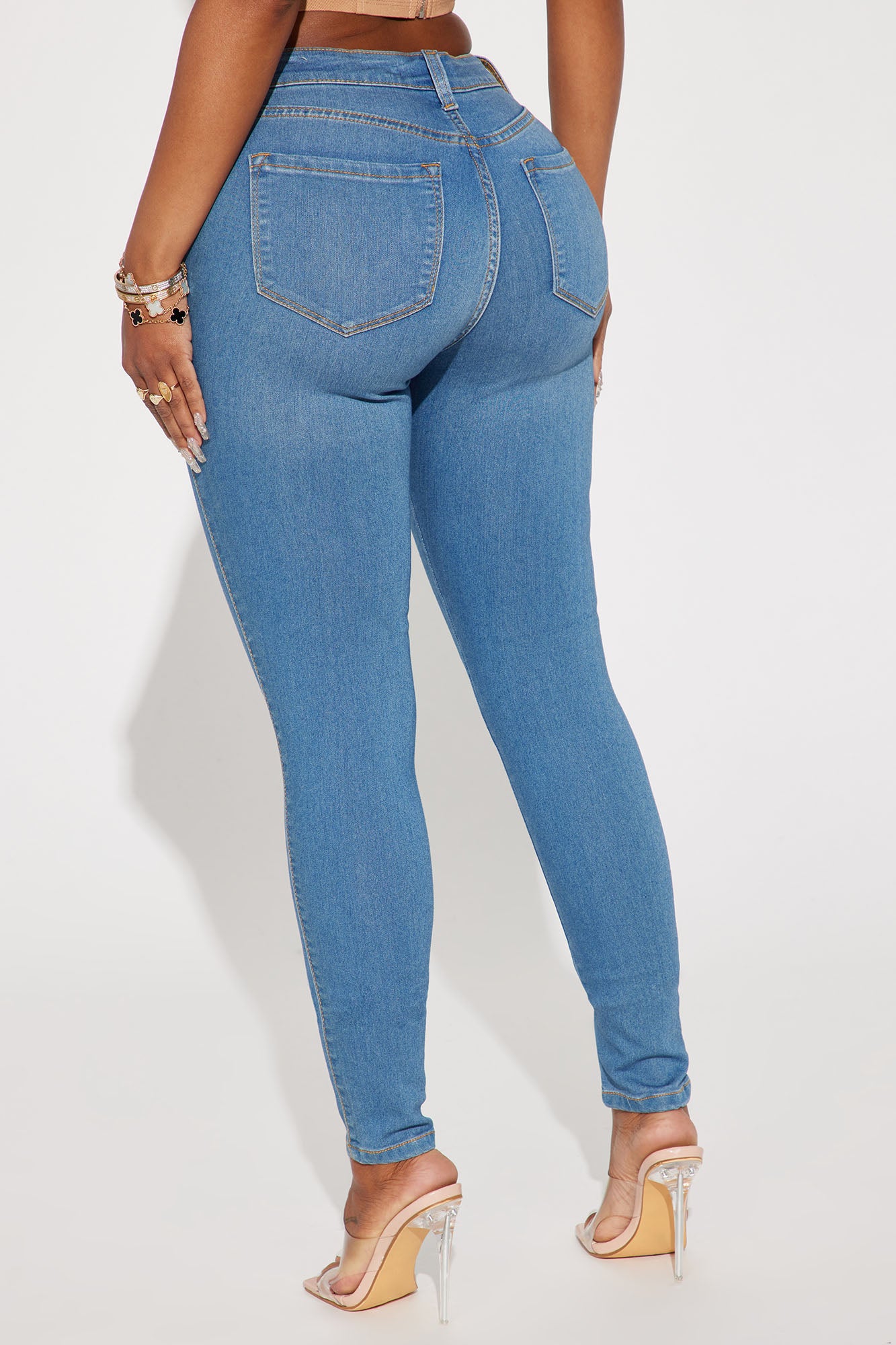Classic Mid Rise Skinny Jeans - Medium Blue Wash - Image 3