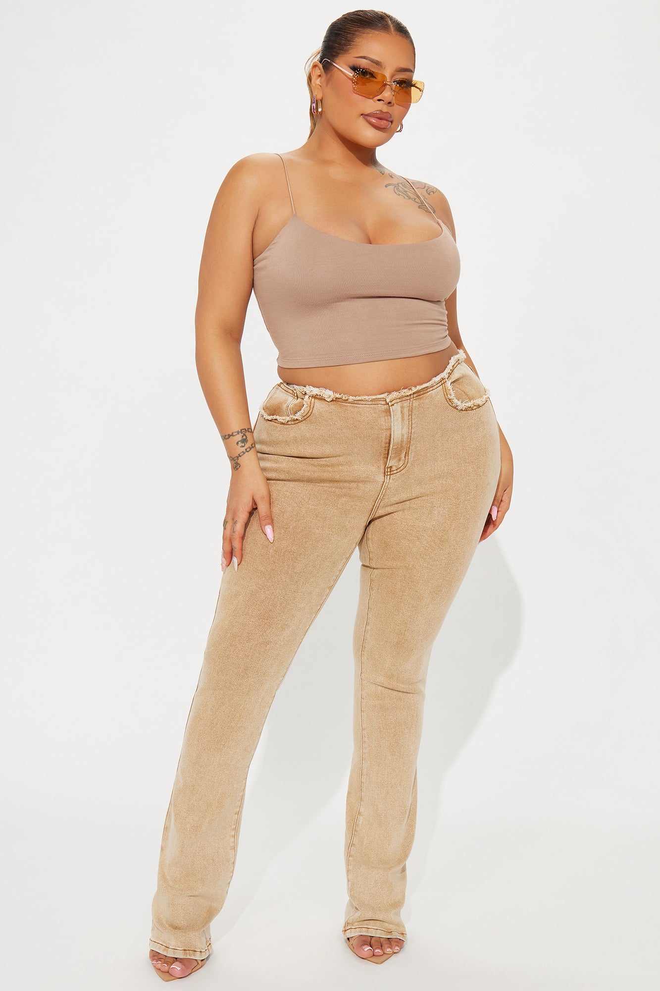 Highly Motivated Stretch Bootcut Jeans - Tan - Image 4