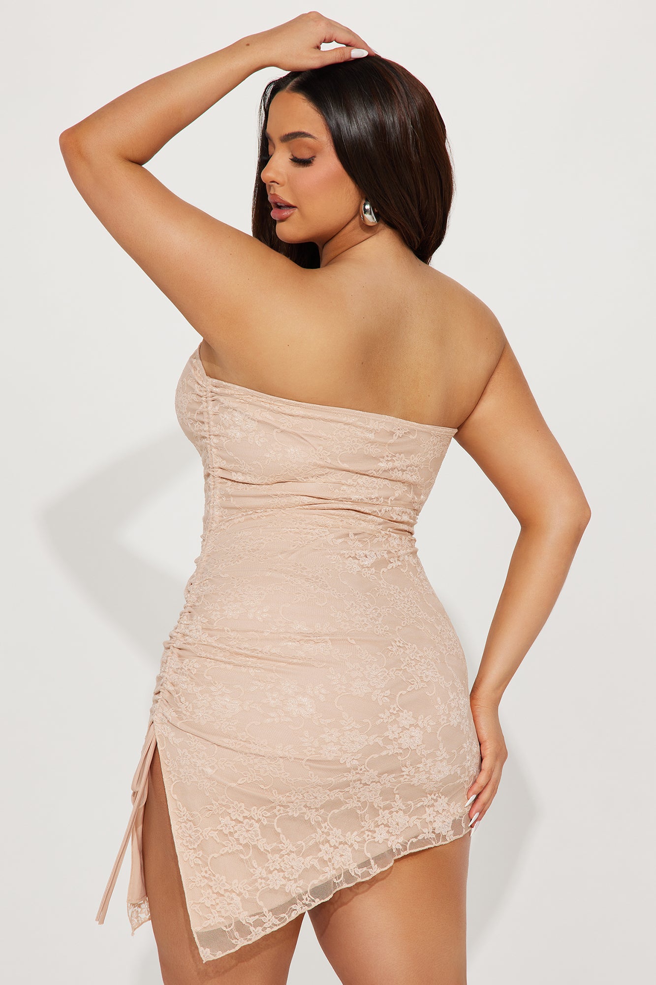 Aia Asymmetrical Lace Mini Dress - Tan - Image 6