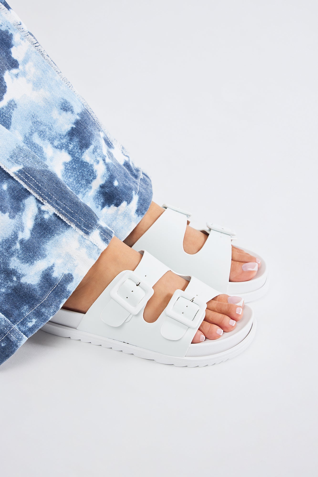 Jaylene Buckle Slides - White - Image 4