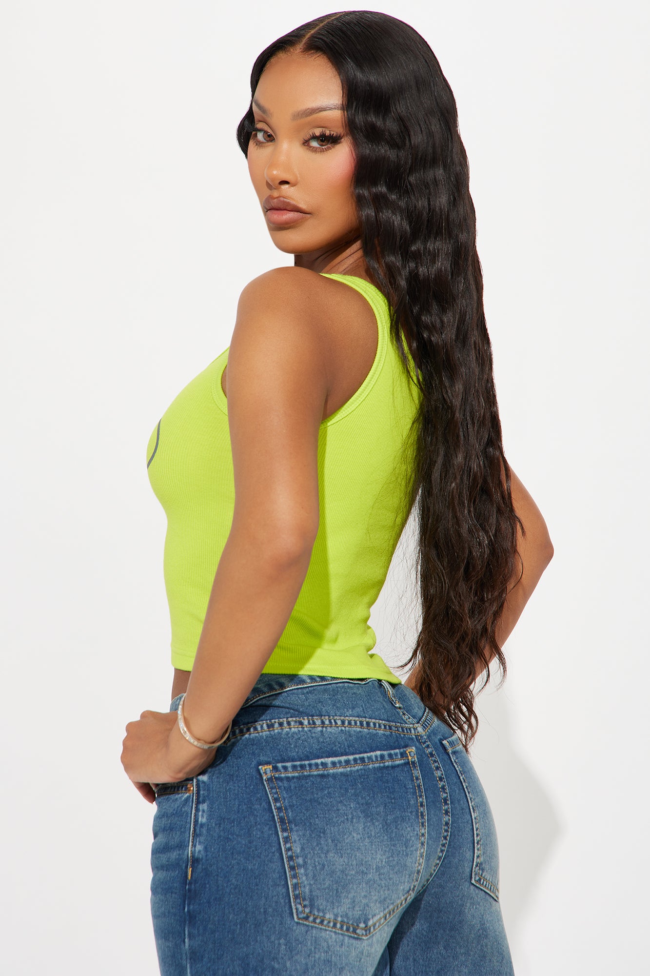 Von Dutch Ribbed Tank Top - Lime - Image 4