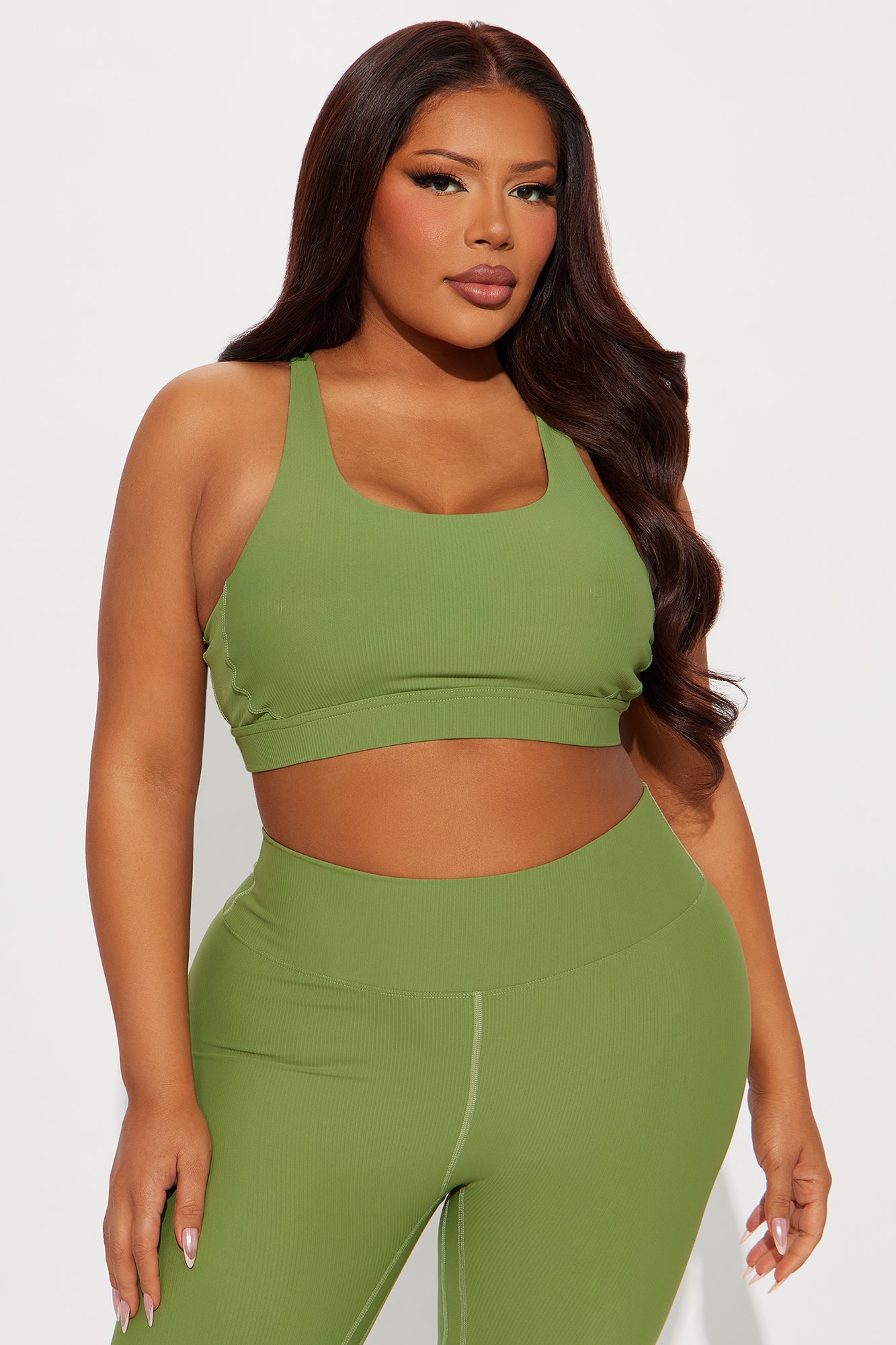 Pace It Ribbed Active Set - Olive - Image 5