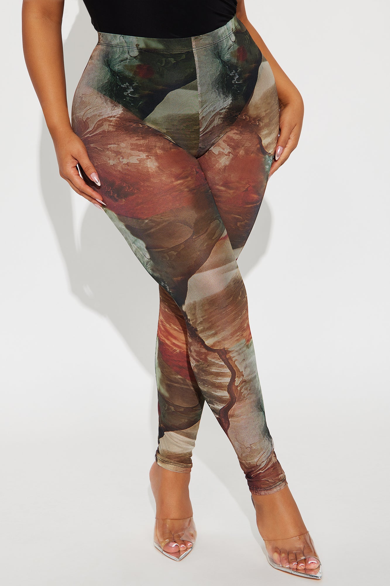 Avalina Floral Print Mesh Legging - Brown Combo - Image 5