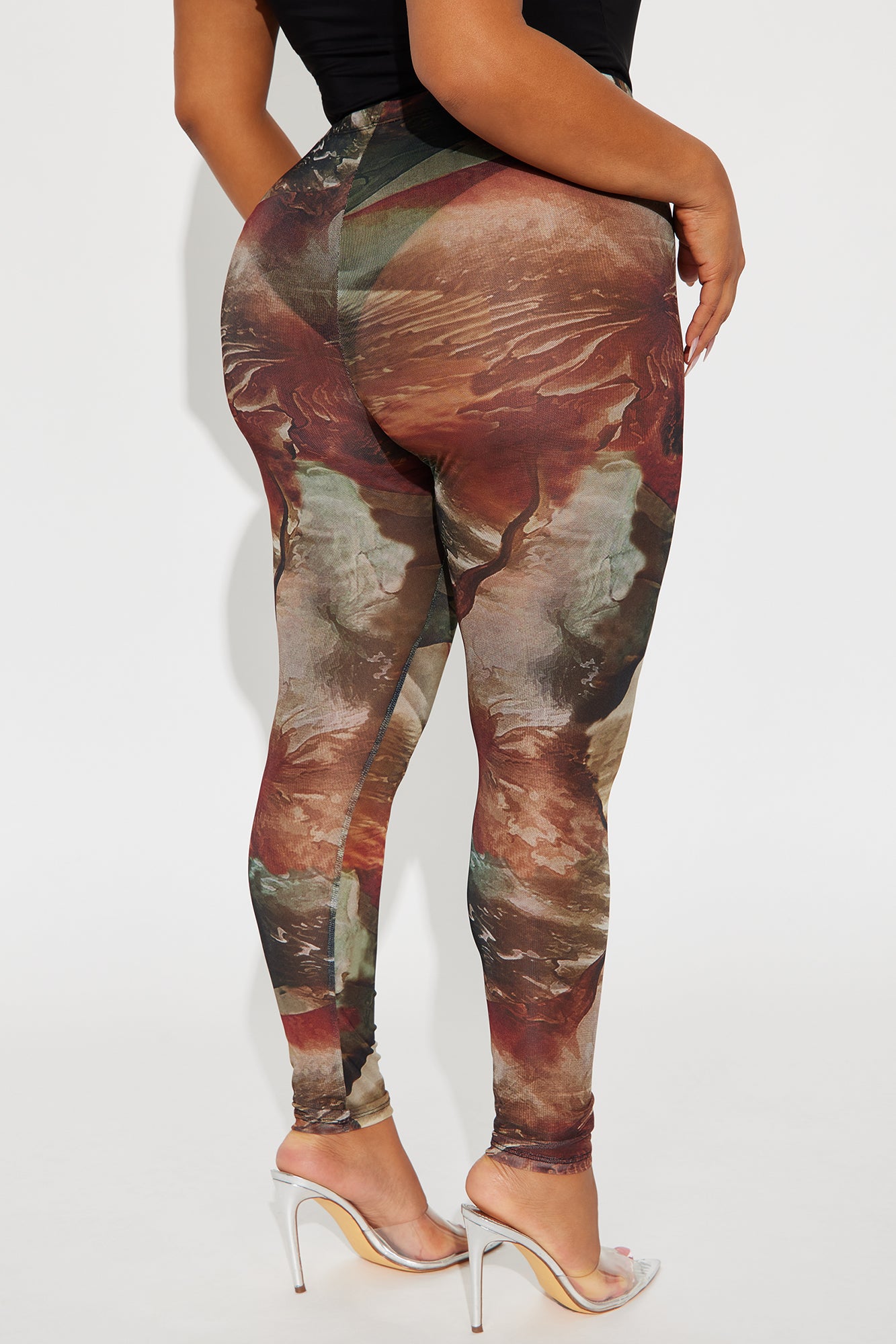 Avalina Floral Print Mesh Legging - Brown Combo - Image 6