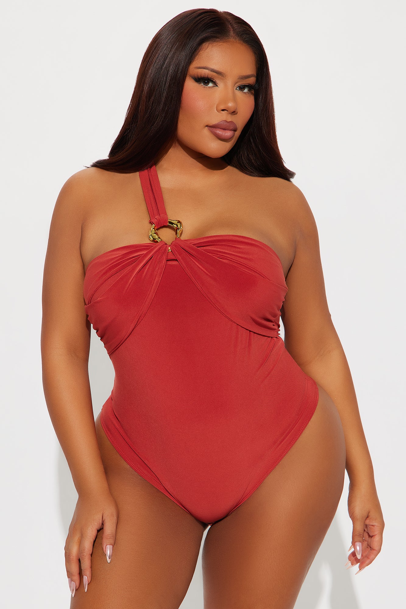 Annalise One Shoulder Ruched Bodysuit - Rust - Image 6