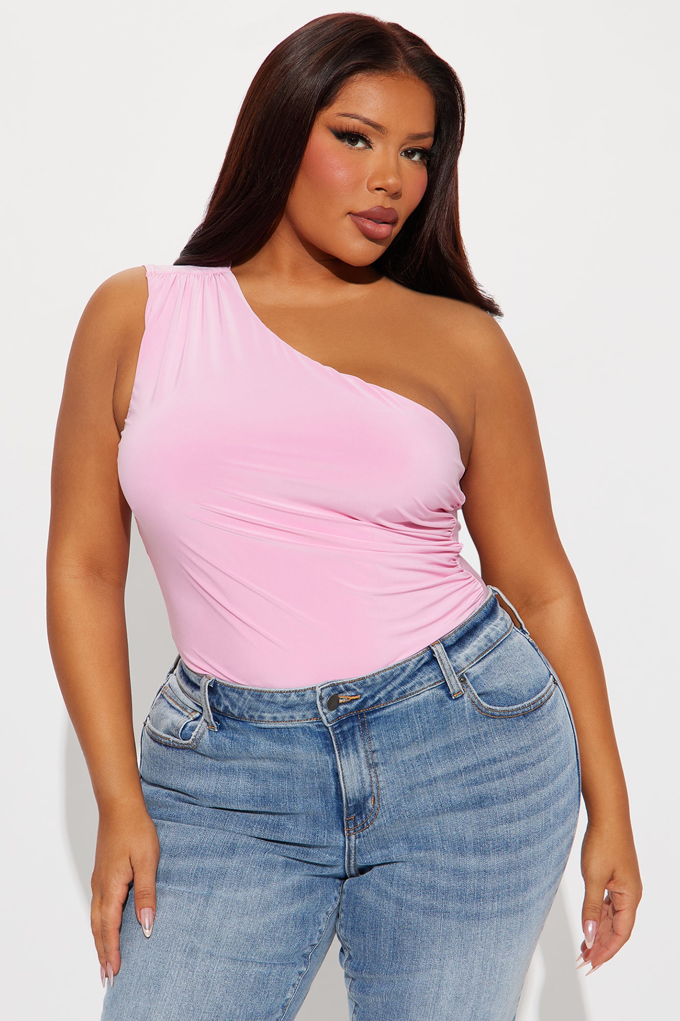 Living Proof One Shoulder Ruched Bodysuit - Pink - Image 7