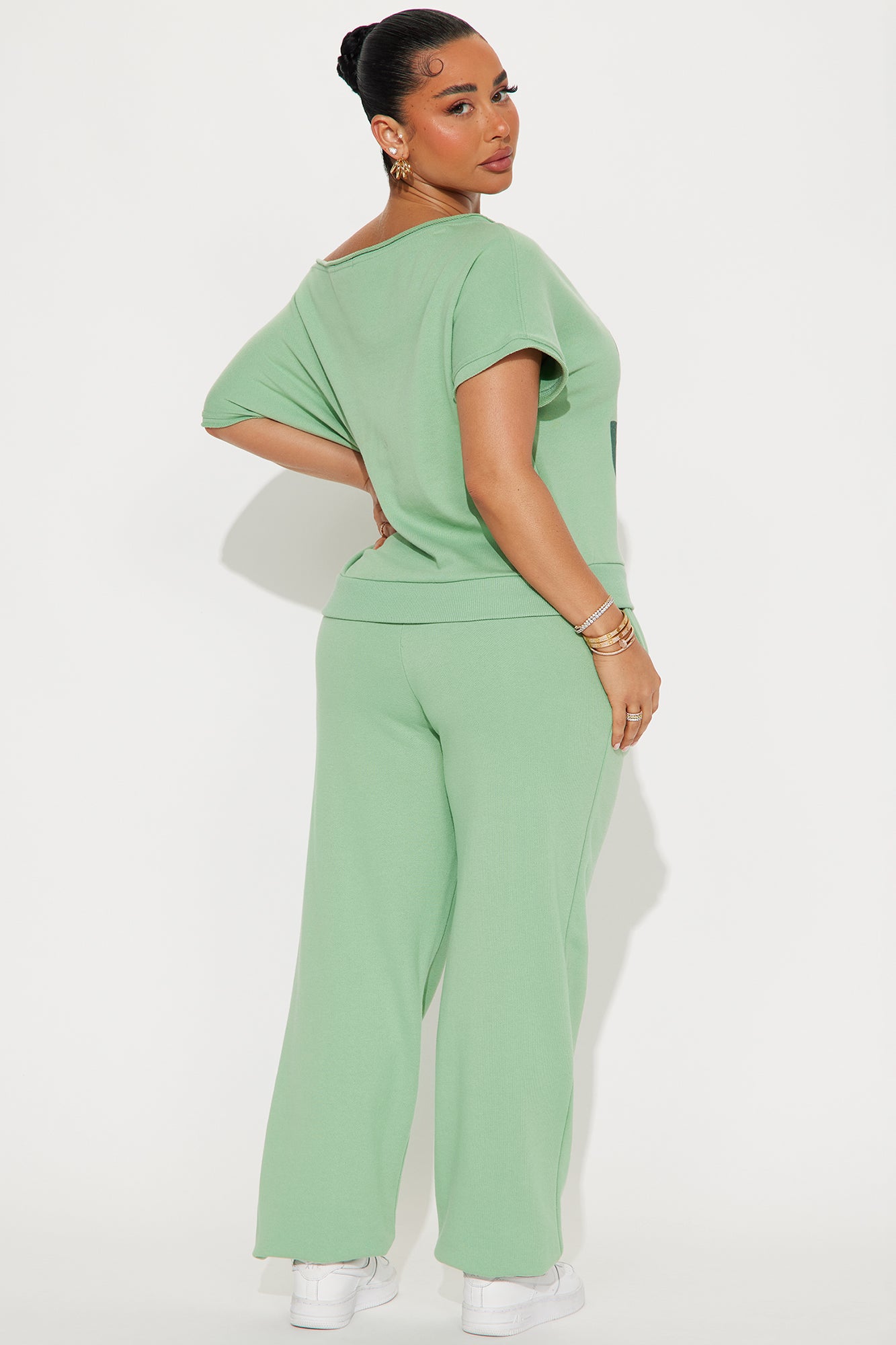 56 Off Shoulder Jogger Set - Sage - Image 3