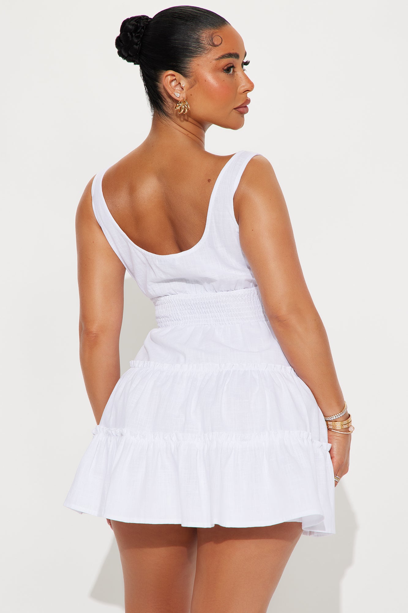Chasing Daylight Linen Mini Dress - White - Image 3