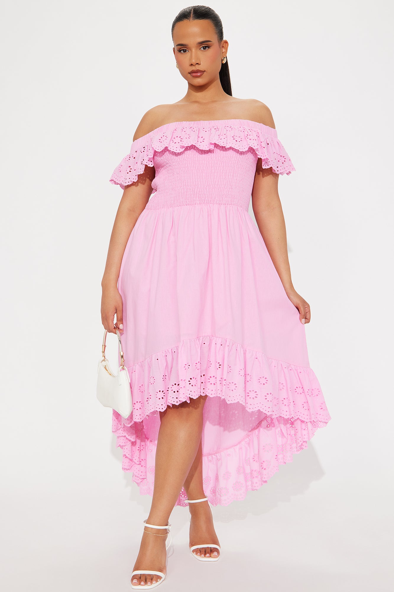 Vanessa Off Shoulder Midi Dress - Pink - Image 4