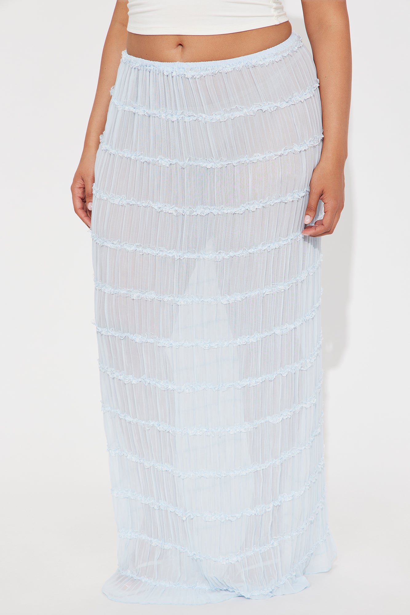 Delilah Tiered Sheer Maxi Skirt - Light Blue - Image 5