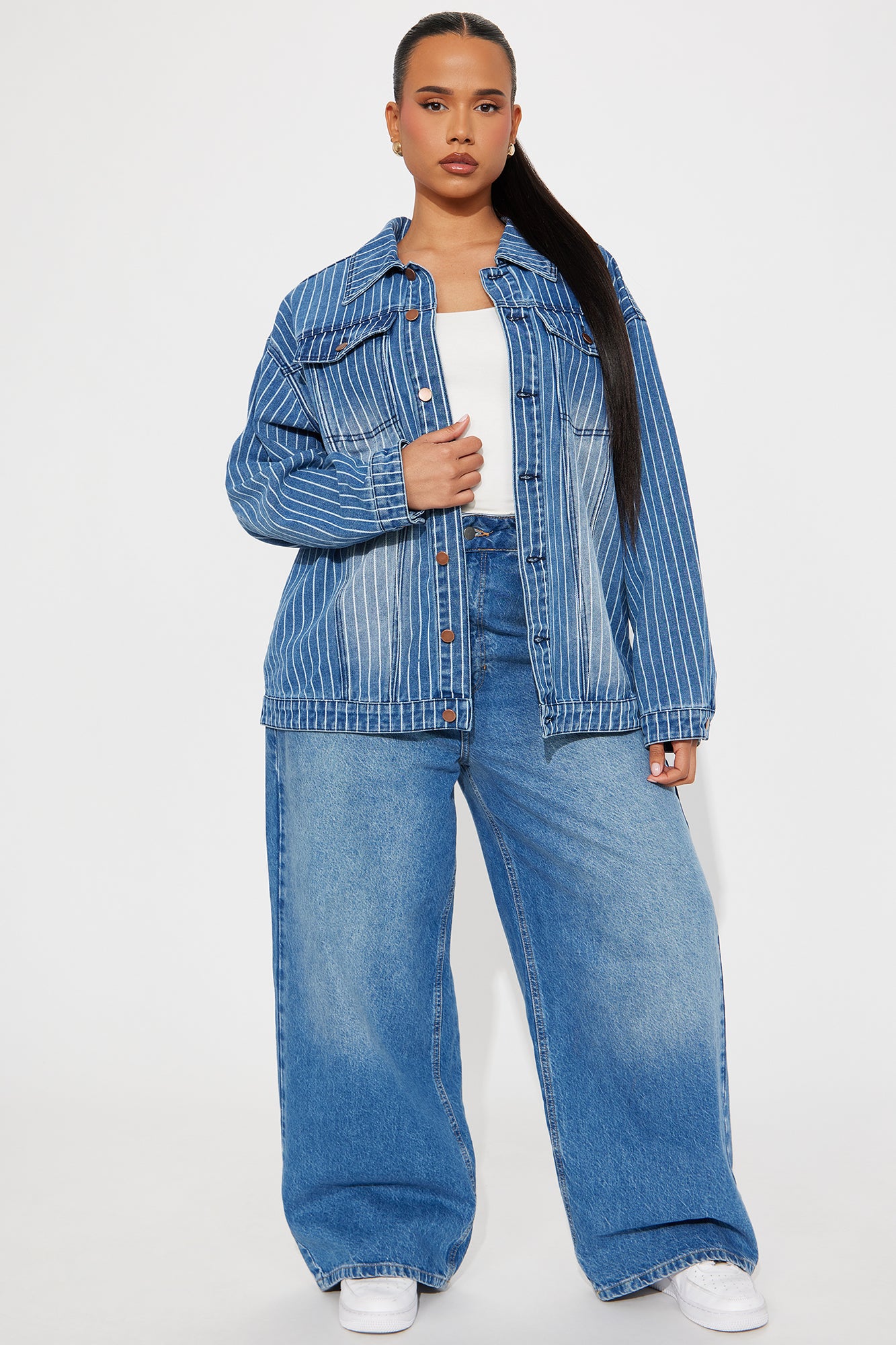 Penelope Pinstripe Denim Jacket - Medium Wash - Image 5