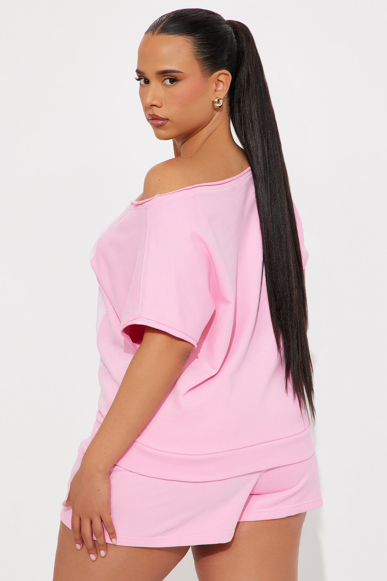 23 Off Shoulder Short Set - Bubblegum Pink - Image 6