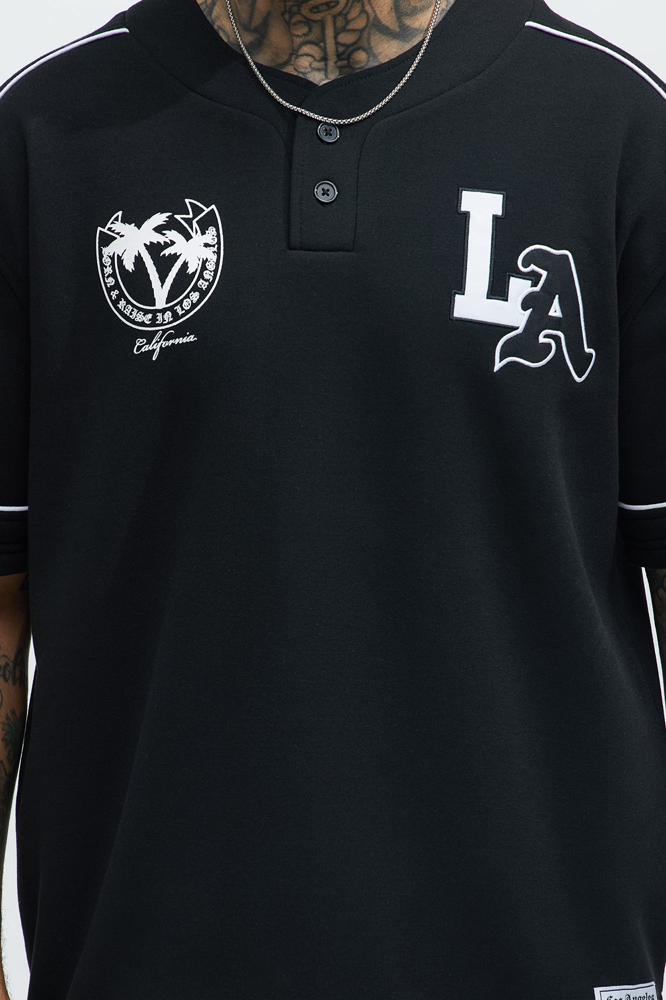 LA California Short Sleeve Henley - Black - Image 4