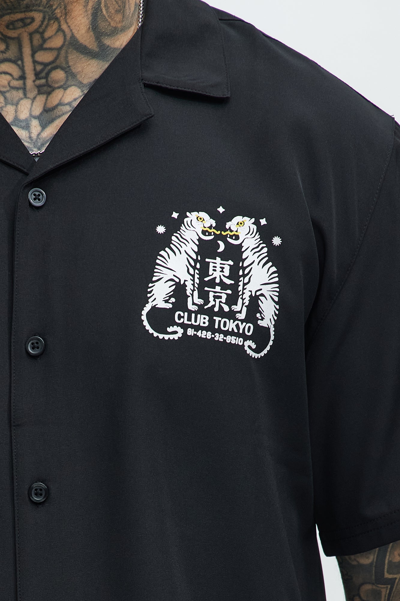 Club Tokyo Graphic  Button Up Shirt - Black - Image 4