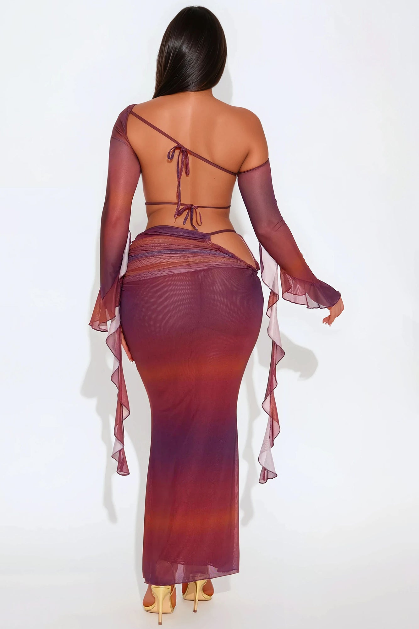 Siren Mesh Maxi Skirt Set - Rust/combo - Image 3