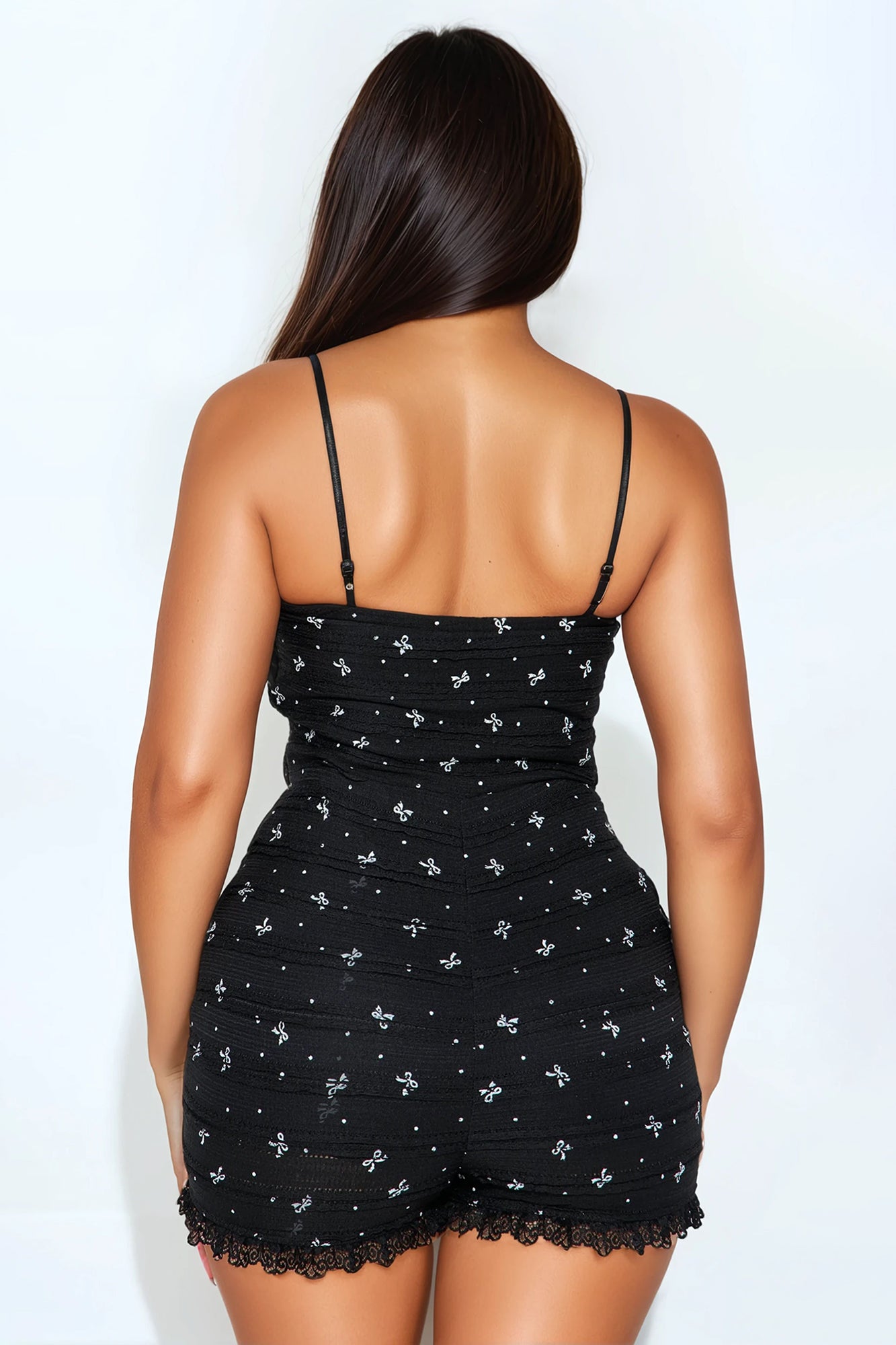 Bella Bow Lace Romper - Black/combo - Image 3