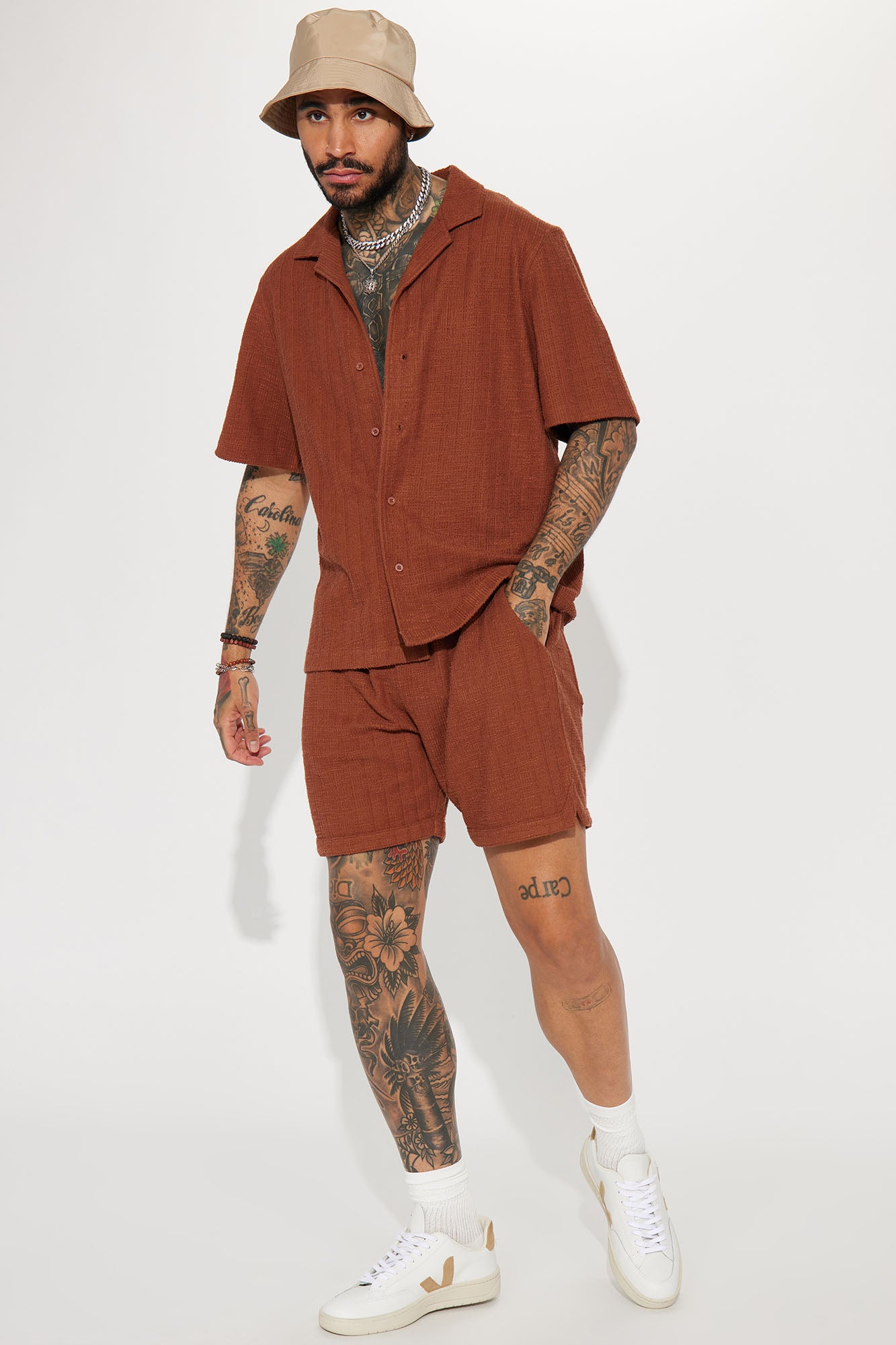 Dean Textured Short Sleeve Button Up Shirt - Chocolate - Image 6