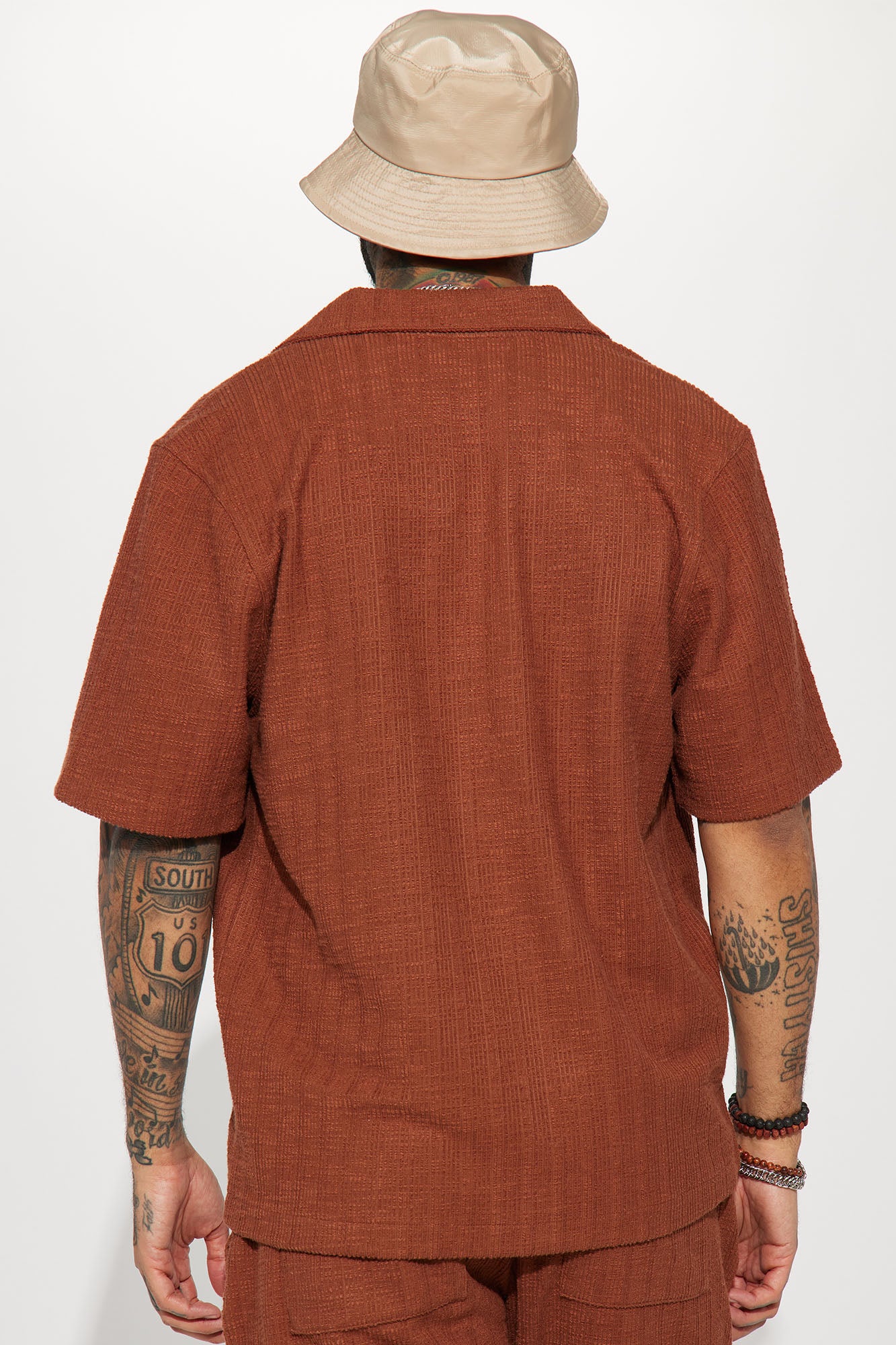 Dean Textured Short Sleeve Button Up Shirt - Chocolate - Image 7