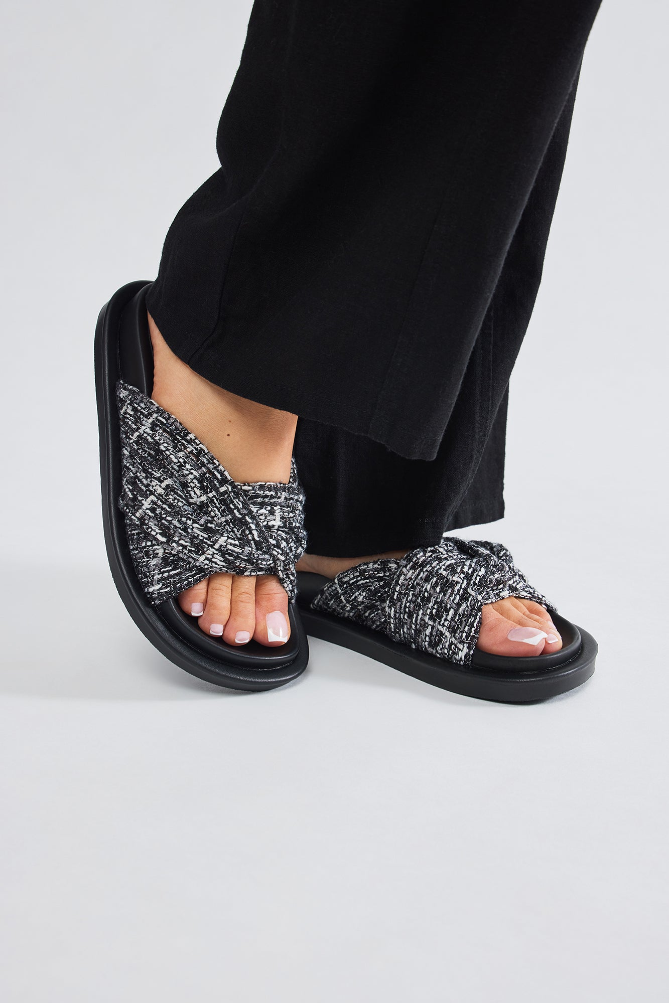 Cassandra Tweed Slides - Black - Image 3