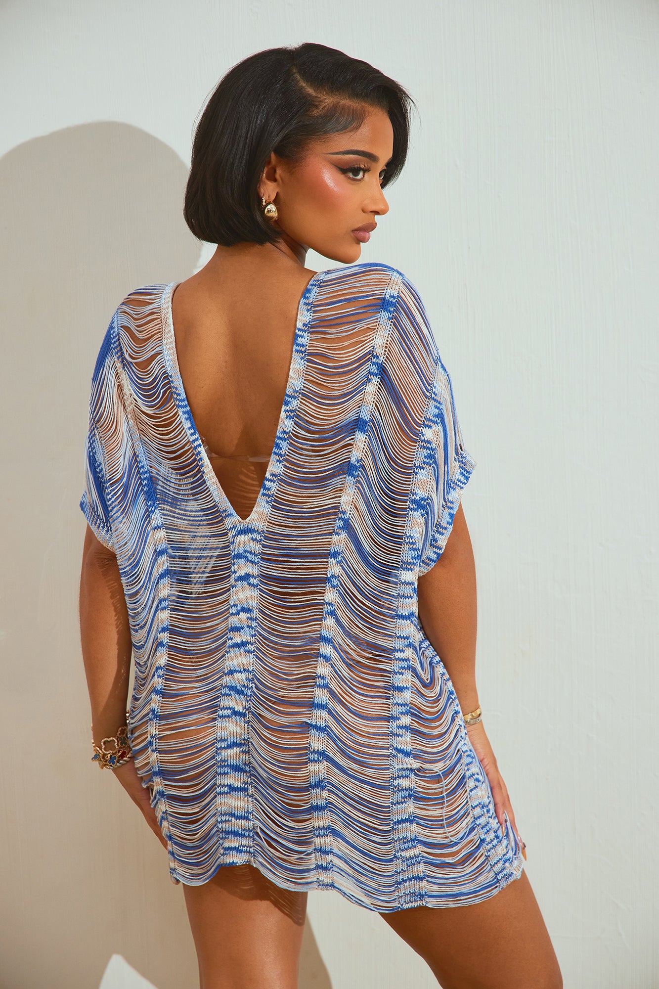 Elizabeth Crochet Cover Up Dress - Blue/combo - Image 3