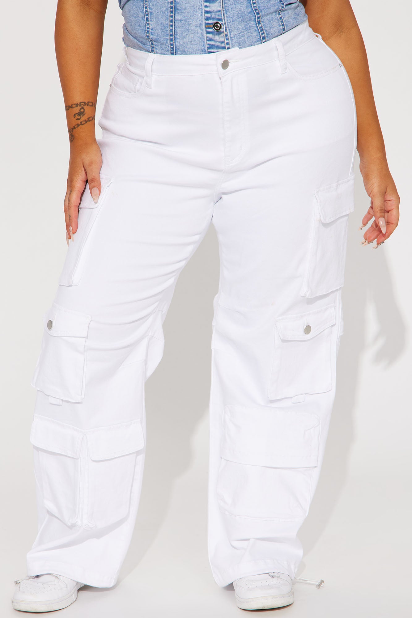 Fairfax High Rise Stretch Cargo Jeans - White - Image 5