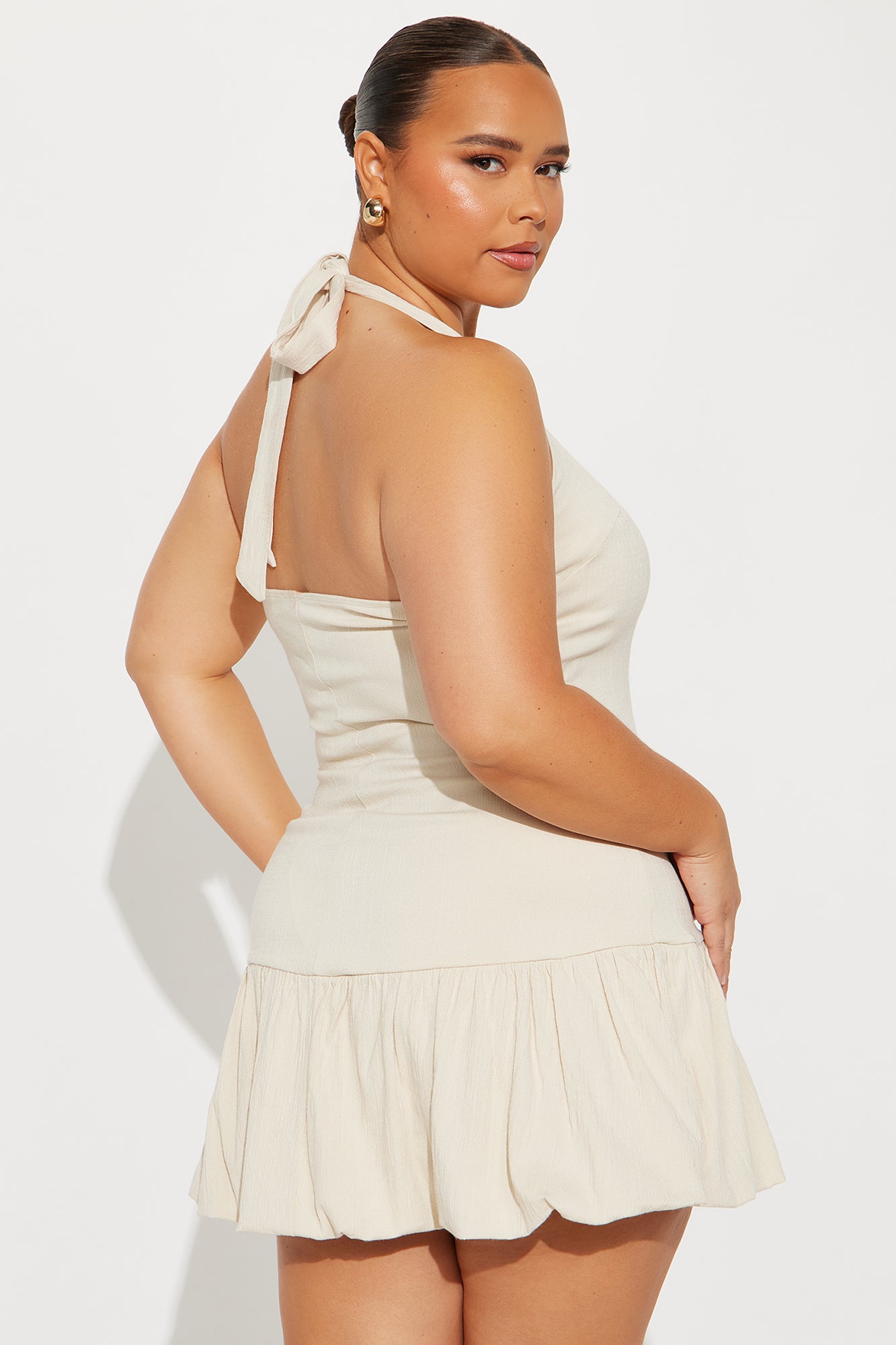 Cherish Stretch Linen Bubble Micro Mini Dress - Natural - Image 6