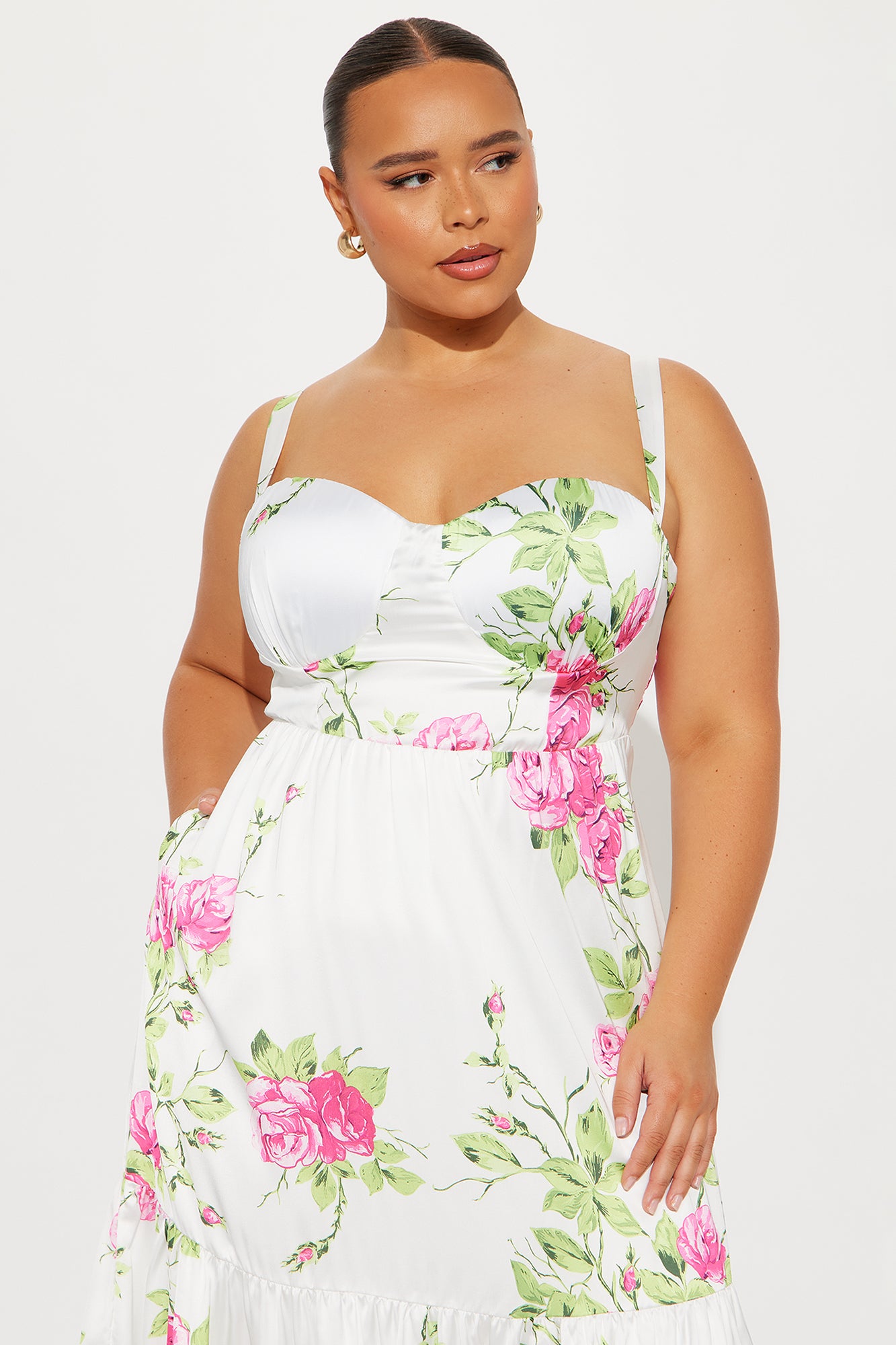 Fresh Roses Satin Floral Midi Dress - Multi Color - Image 5