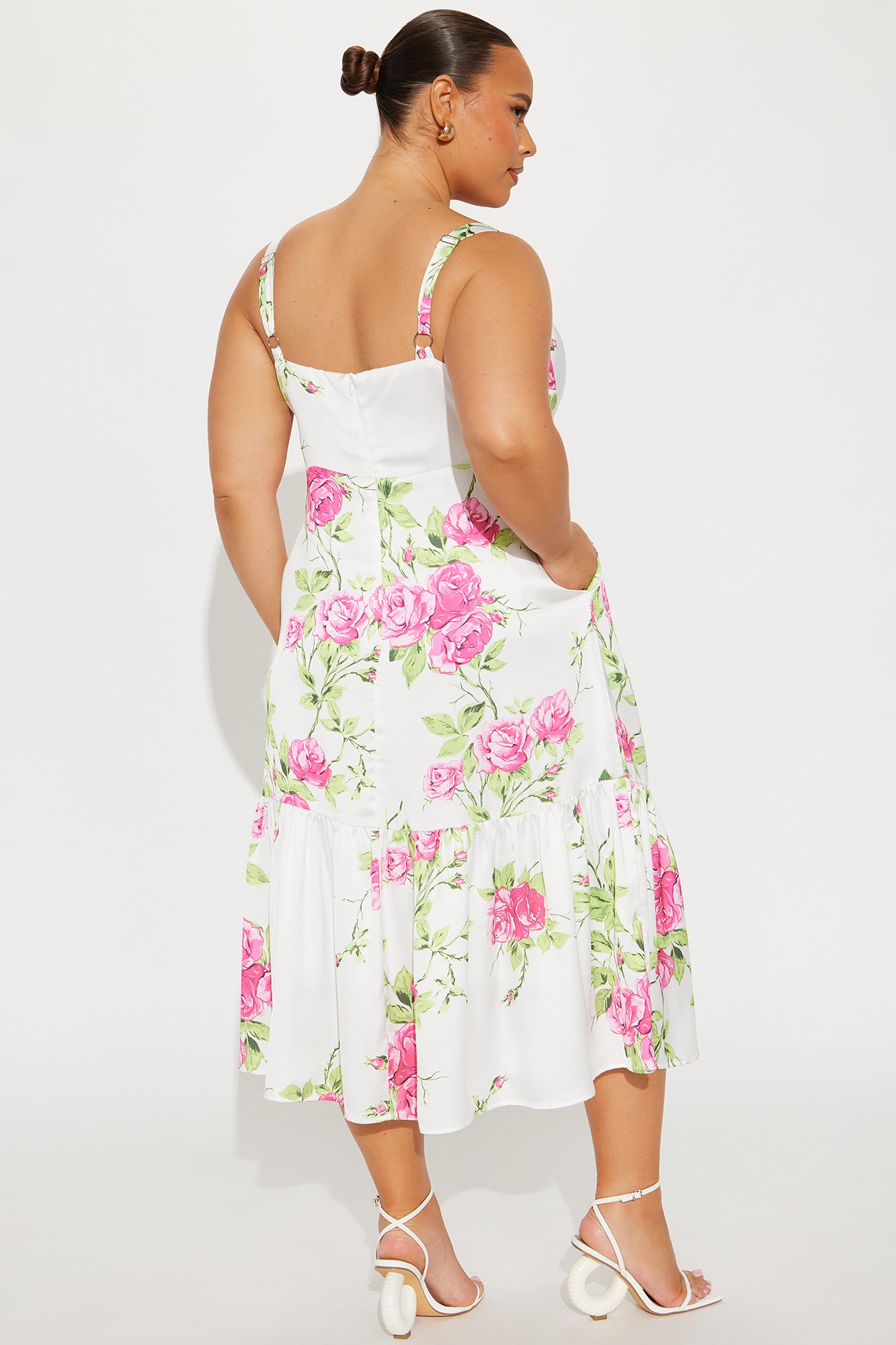 Fresh Roses Satin Floral Midi Dress - Multi Color - Image 6