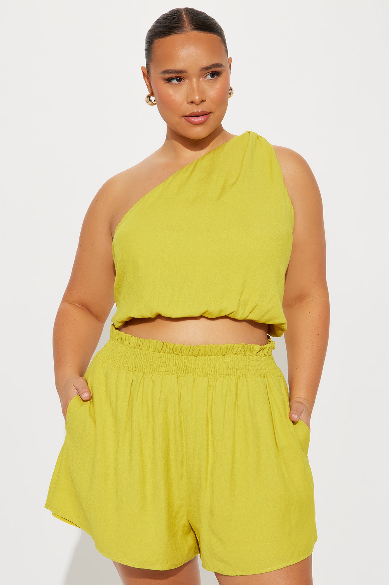 Serena Linen Short Set - Chartreuse - Image 5