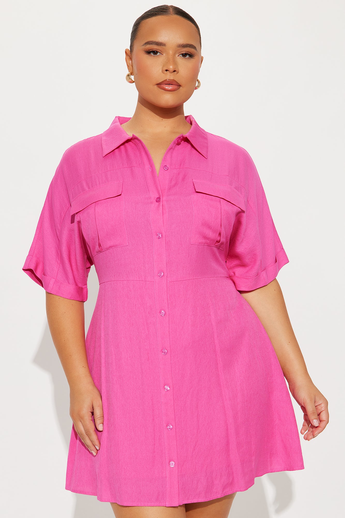 Penny Mini Shirt Dress - Hot Pink - Image 5