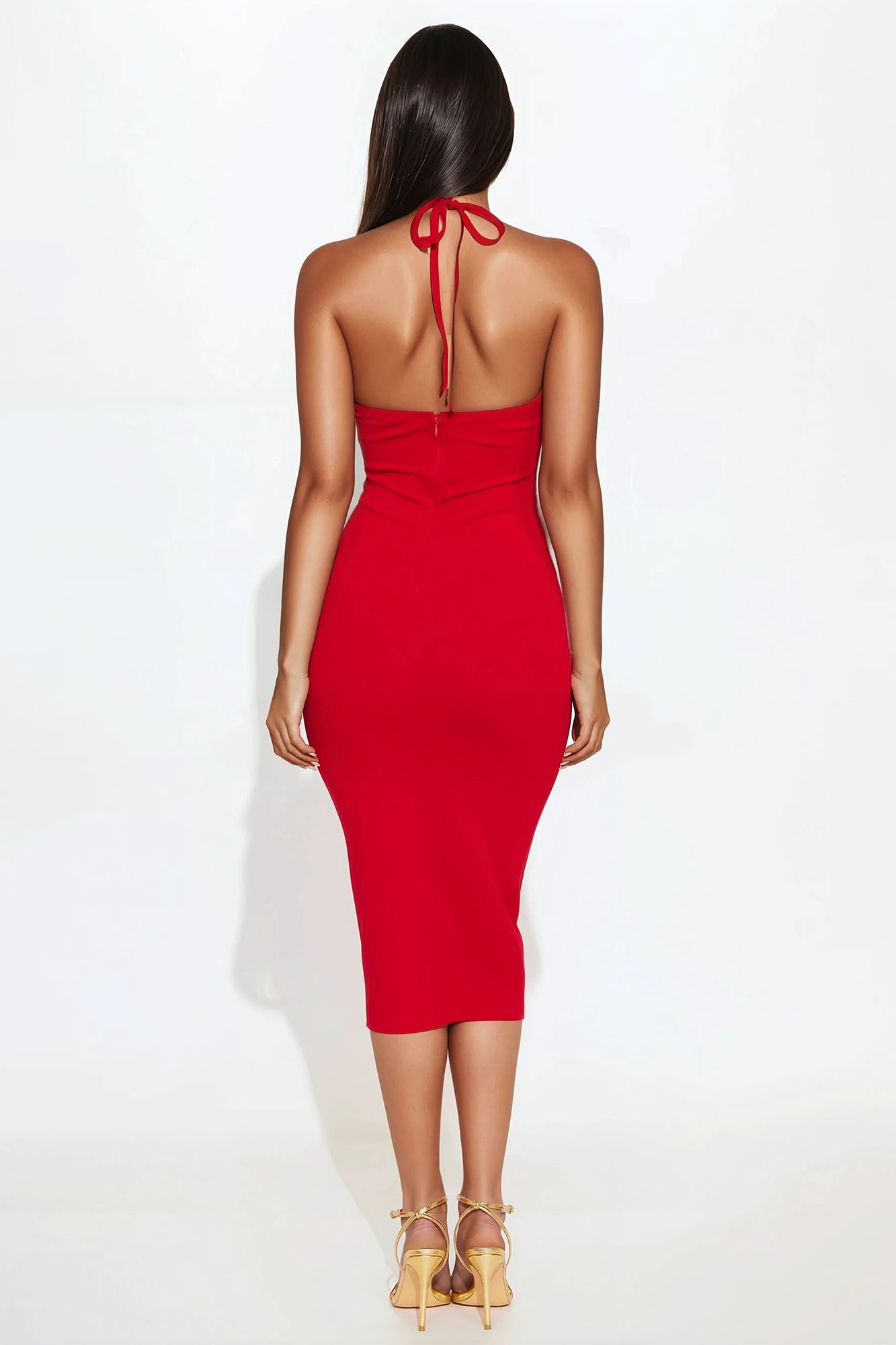 Addicted To You Crepe Halter Midi Dress - Red - Image 3