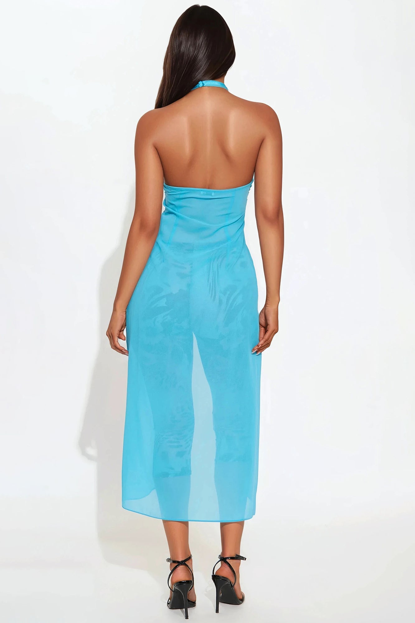 Candice Chiffon Halter Maxi Top - Turquoise - Image 3