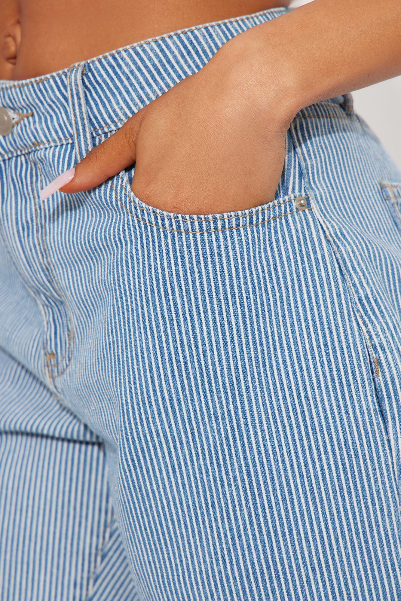Oceanside Striped Denim Jorts - Light Wash - Image 3