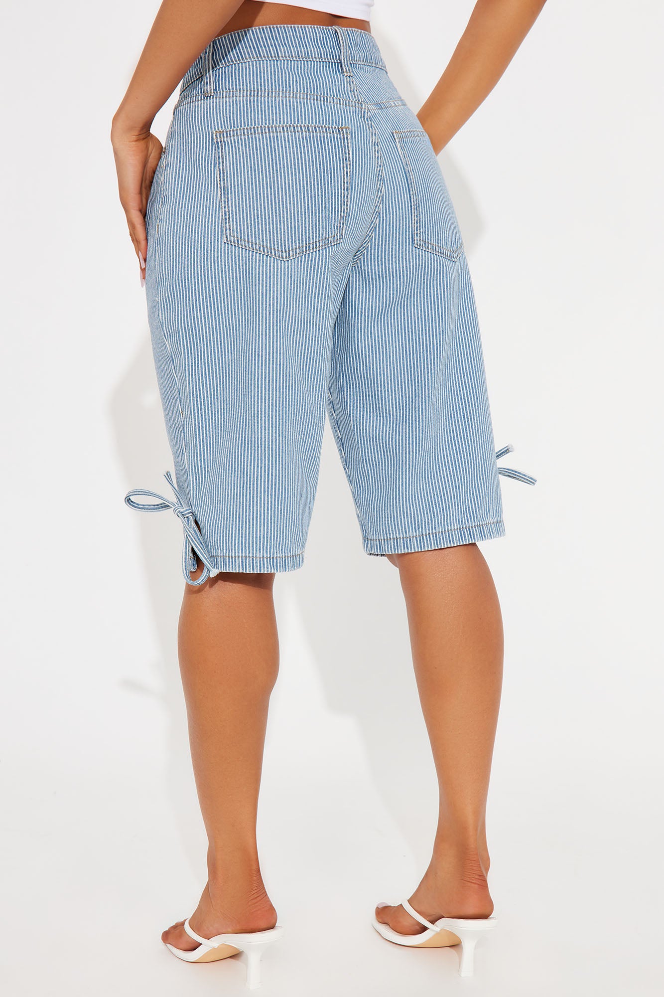 Oceanside Striped Denim Jorts - Light Wash - Image 5