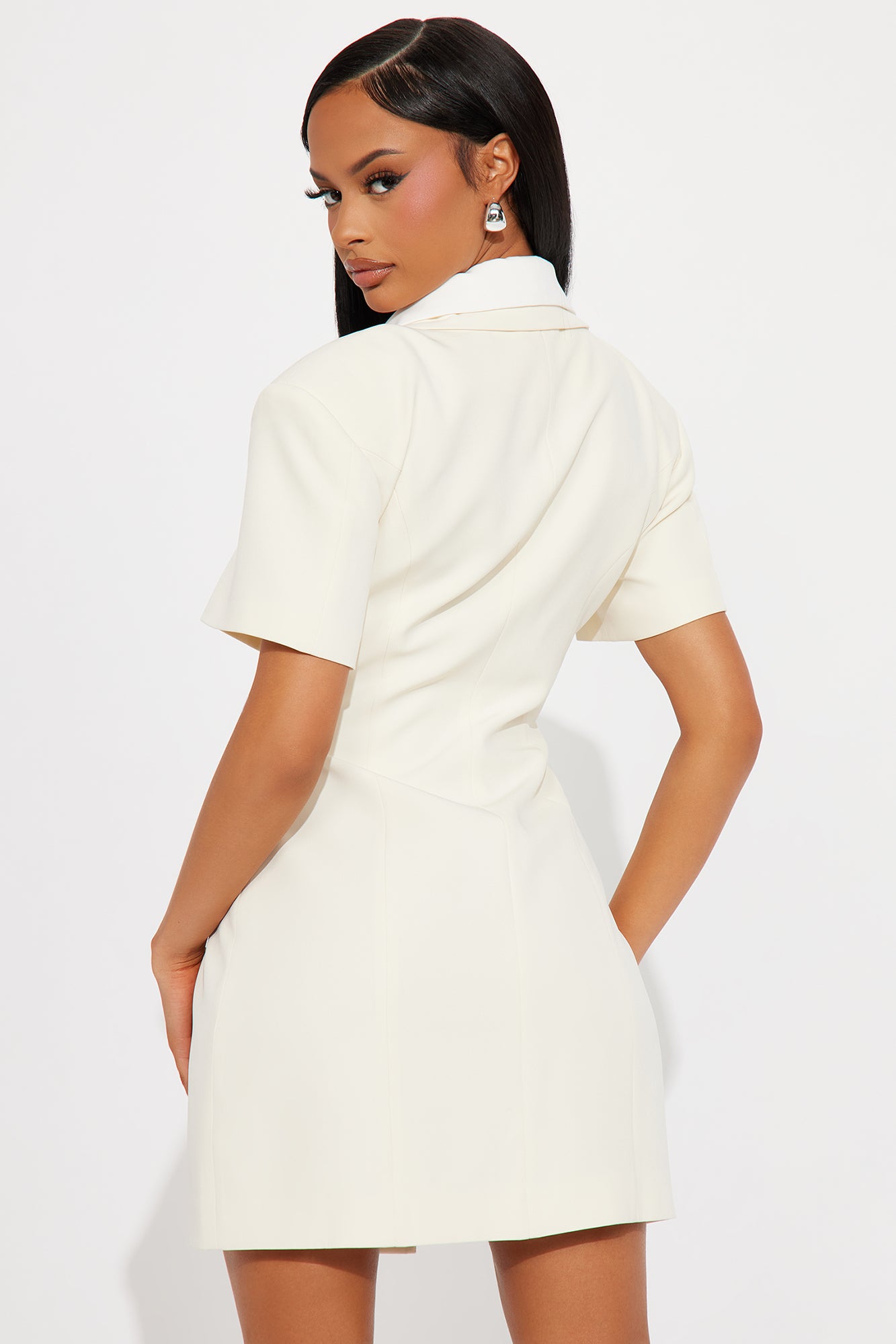 Corporate World Collared Mini Dress - Cream - Image 3