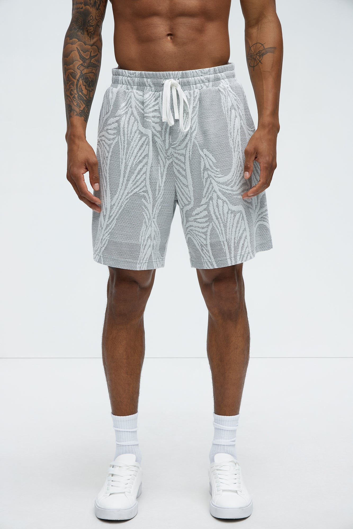 Leaf Patterned Knit Shorts - Grey/combo - Image 3