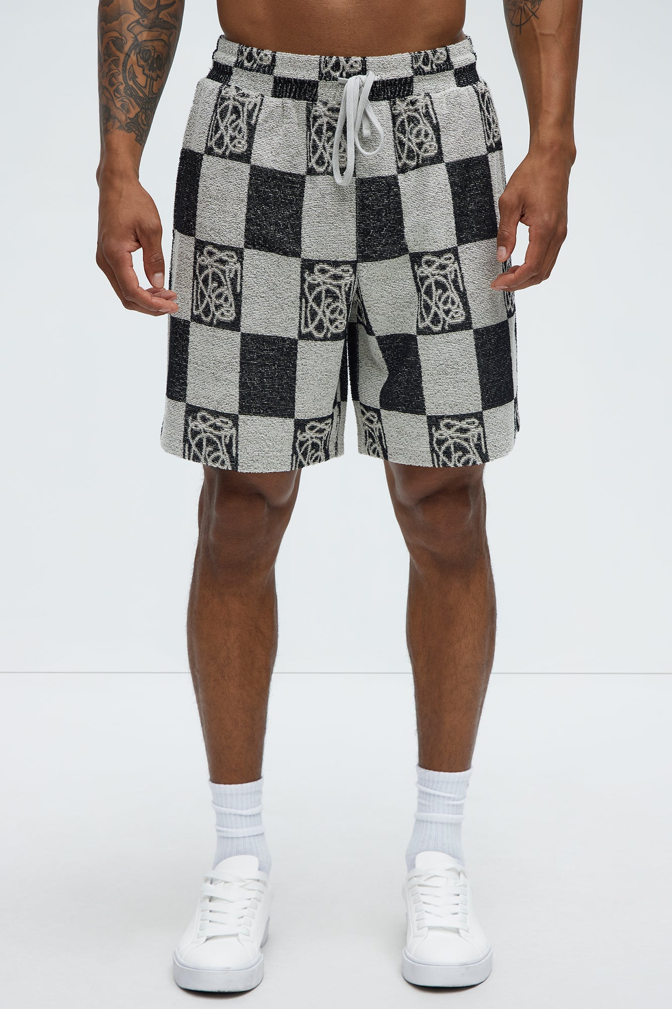 Checkered Relaxed Shorts - Black/combo - Image 3