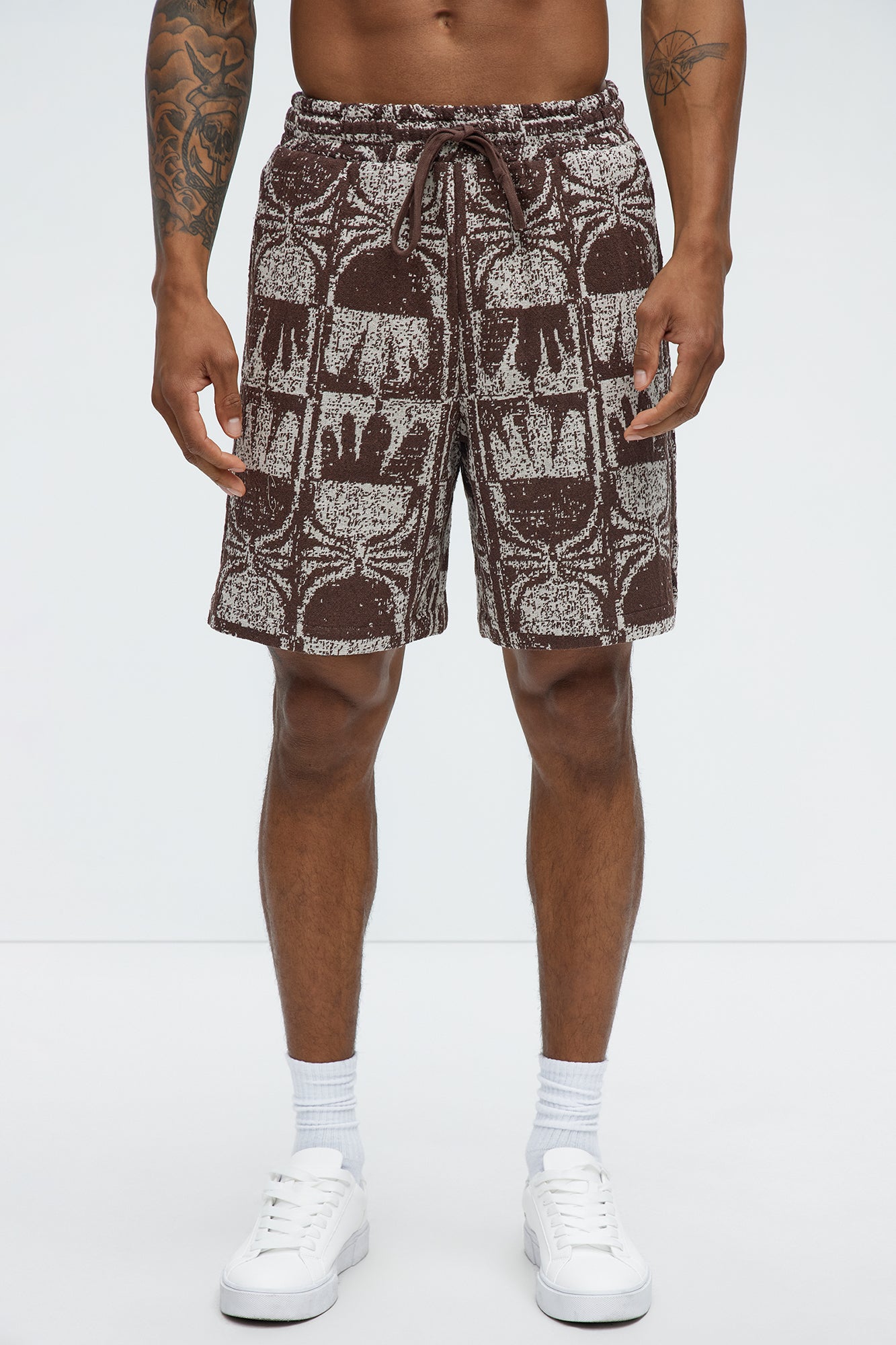 Tribal Pattern Relaxed Shorts - Brown/combo - Image 3
