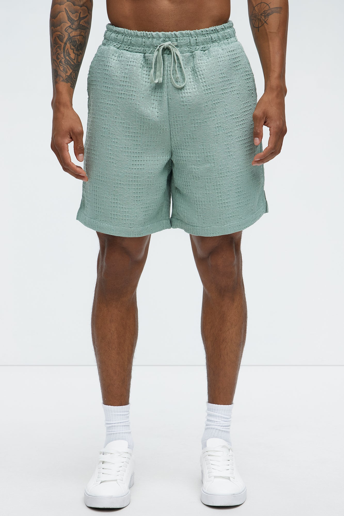 Subtle Waffle Texture Shorts - Sage - Image 3